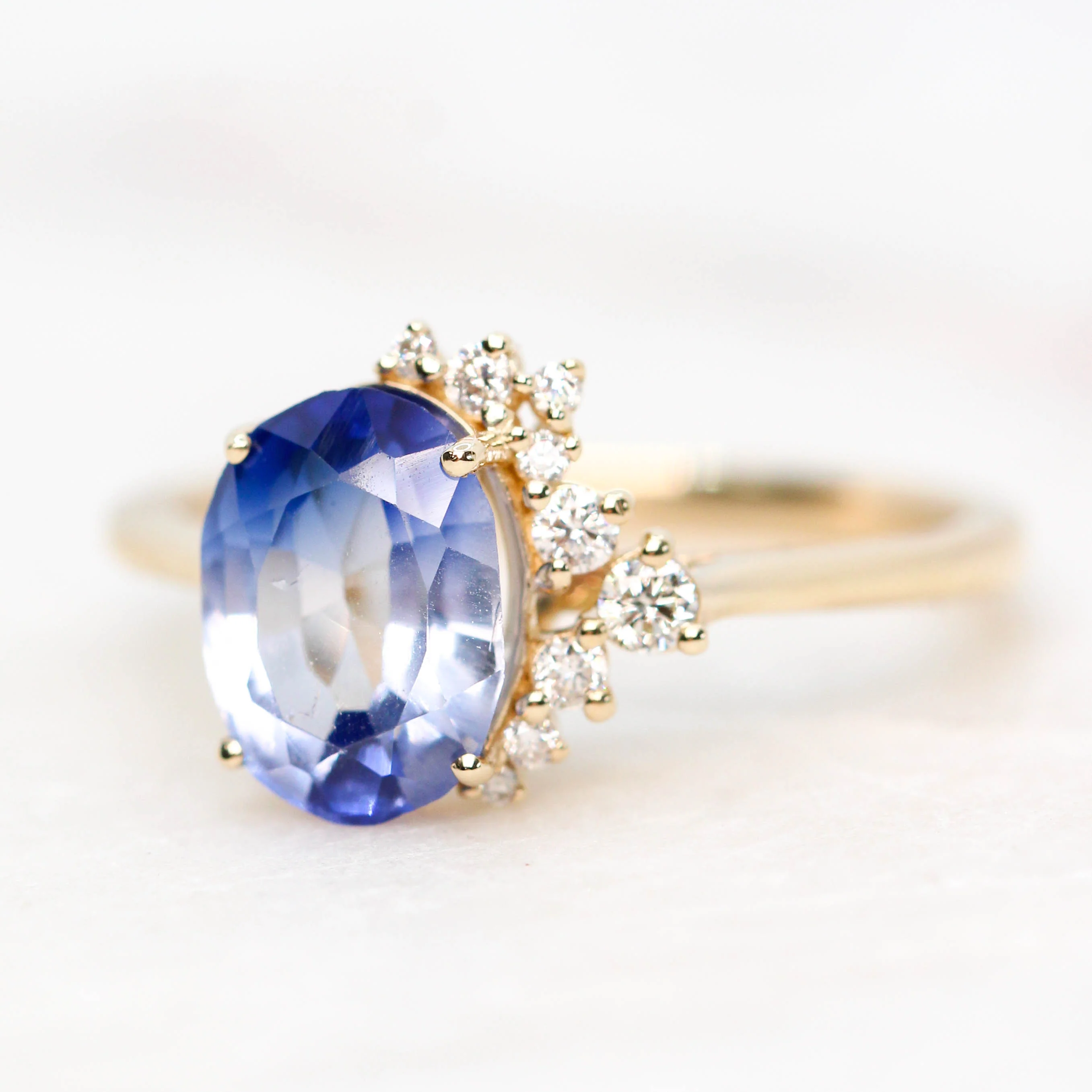 Project: Custom Anila Ring with a 2.5+ Carat Oval Blue Sapphire and White Accent Diamonds in 14k - Image 4