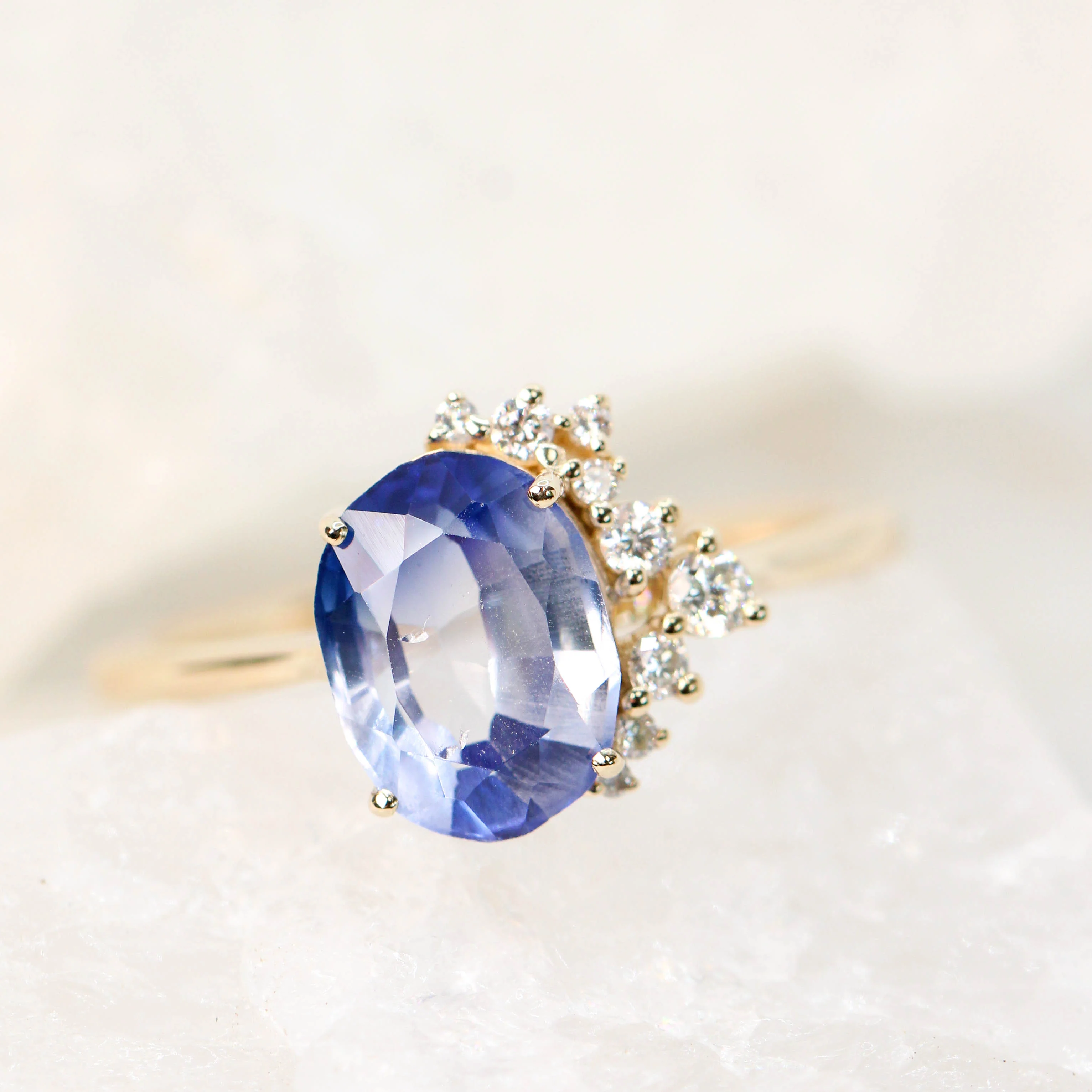 Project: Custom Anila Ring with a 2.5+ Carat Oval Blue Sapphire and White Accent Diamonds in 14k - Image 8