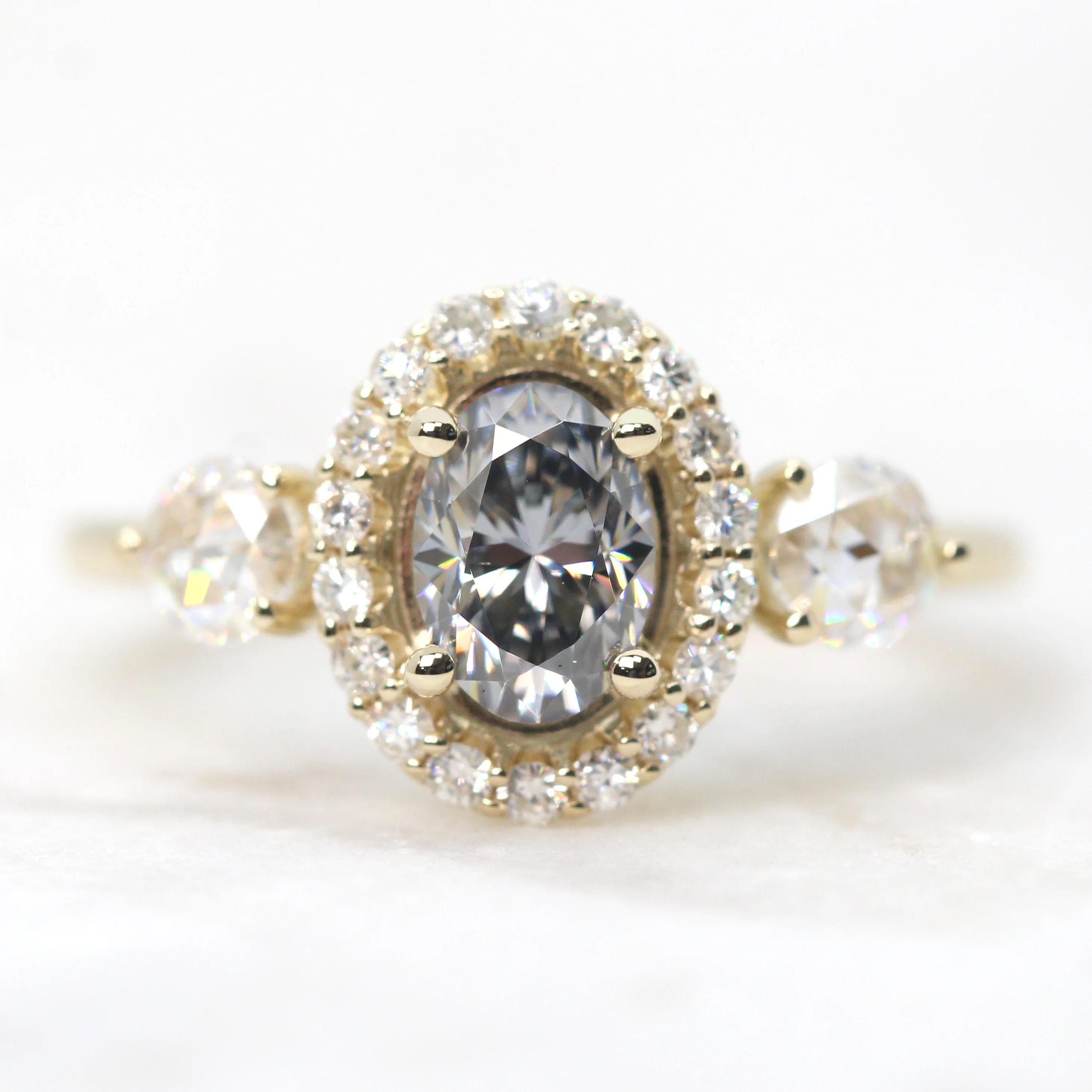 Annalyse Ring with a Gray Oval Moissanite and Moissanite Accents - Made to Order
