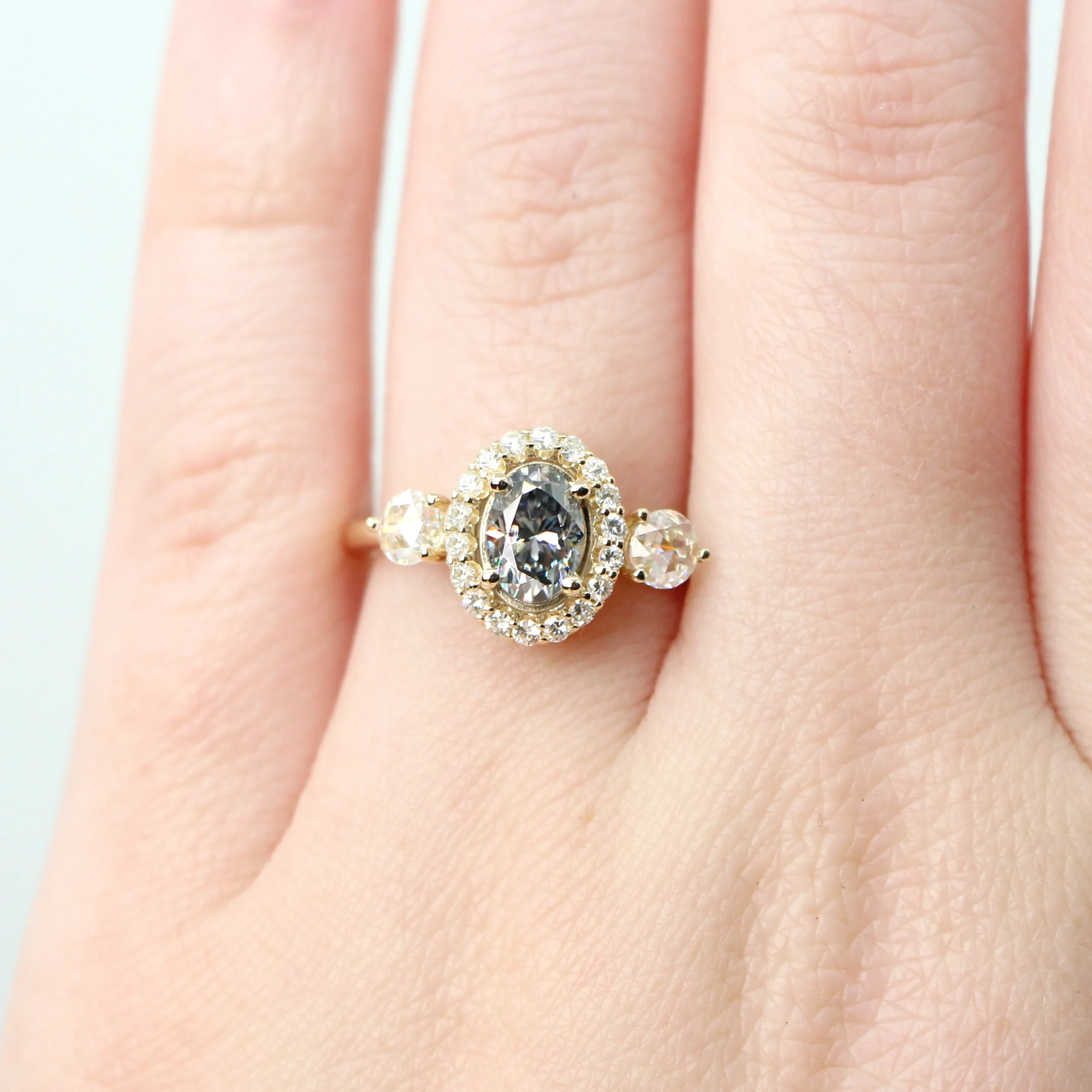 Annalyse Ring with a Gray Oval Moissanite and Moissanite Accents - Made to Order - Image 2