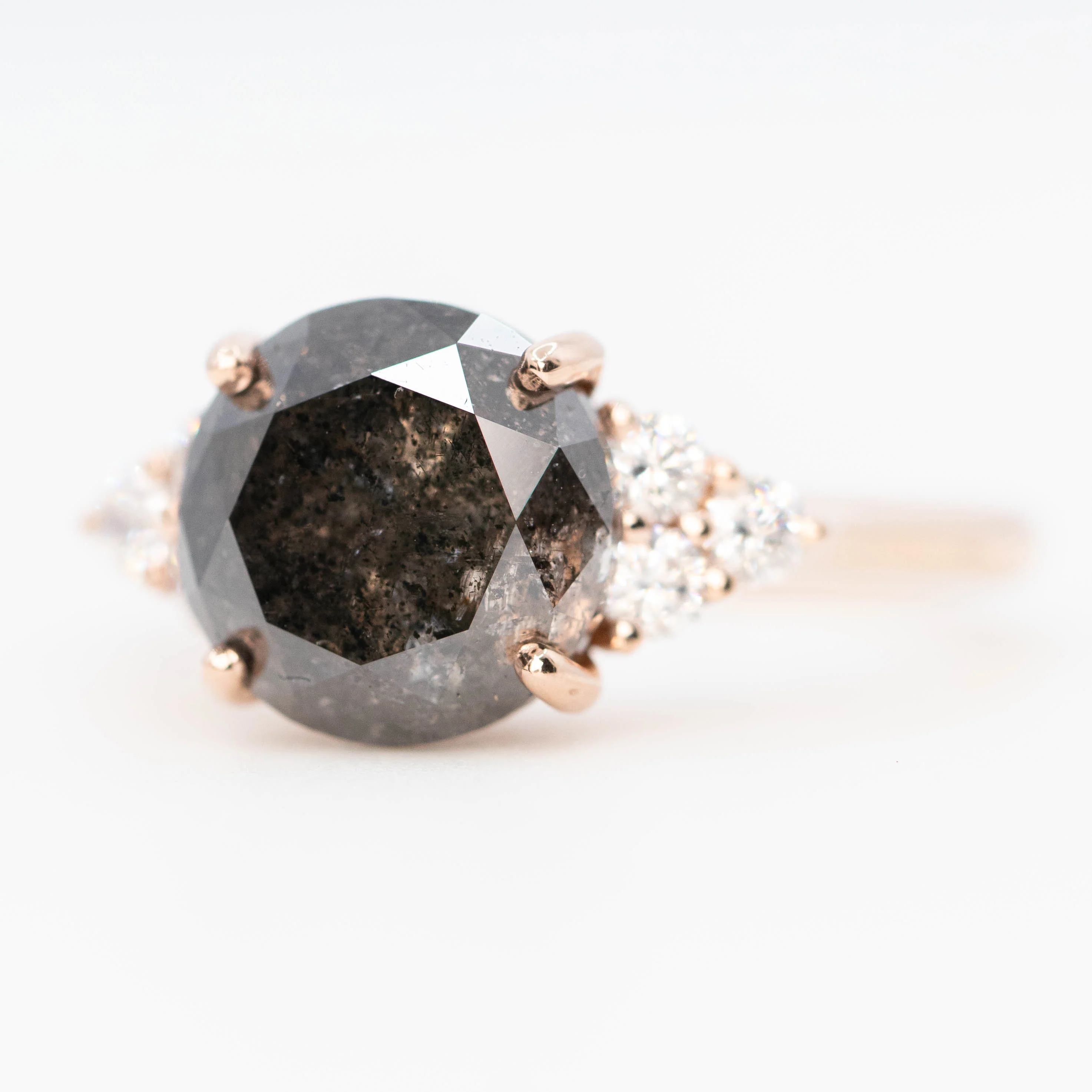 Aster Ring with a 4.84 Carat Dark Salt and Pepper Diamond and White Accent Diamonds in 14k Rose Gold - Ready to Size and Ship - Image 3