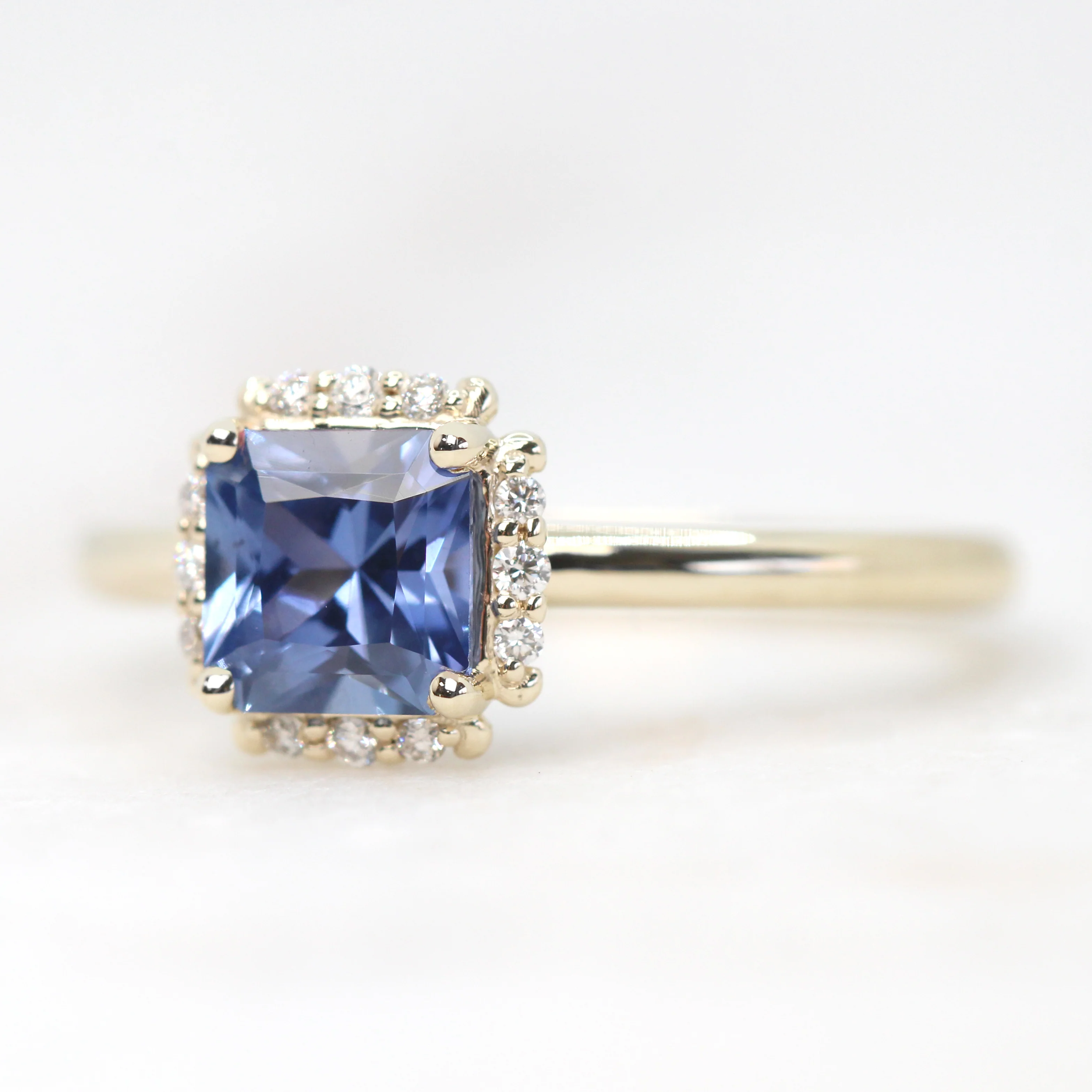 Astrid Ring with a 1.08 Carat Radiant Cut Blue Sapphire and White Accent Diamonds in 10k Yellow Gold - Ready to Size and Ship - Image 3