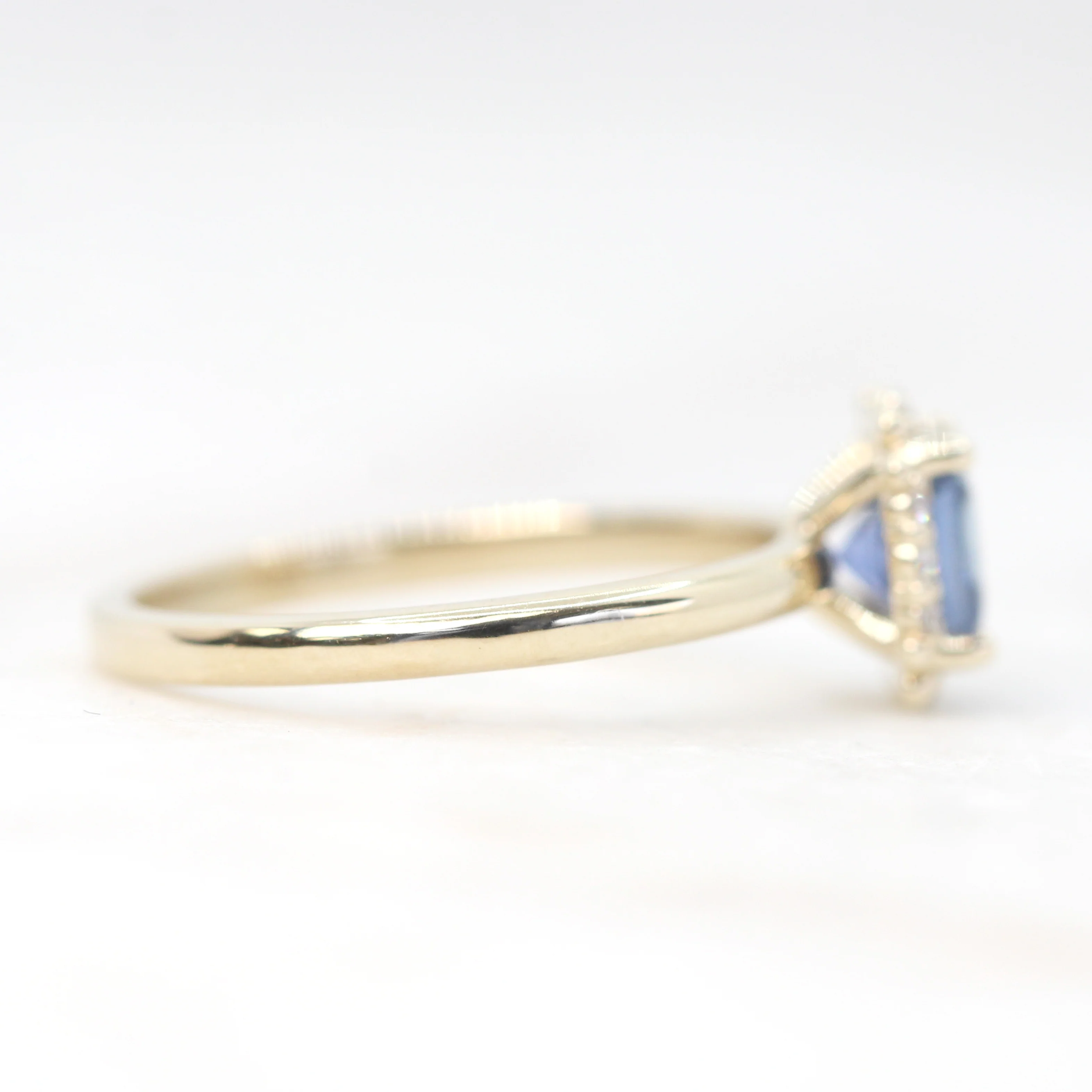 Astrid Ring with a 1.08 Carat Radiant Cut Blue Sapphire and White Accent Diamonds in 10k Yellow Gold - Ready to Size and Ship - Image 5