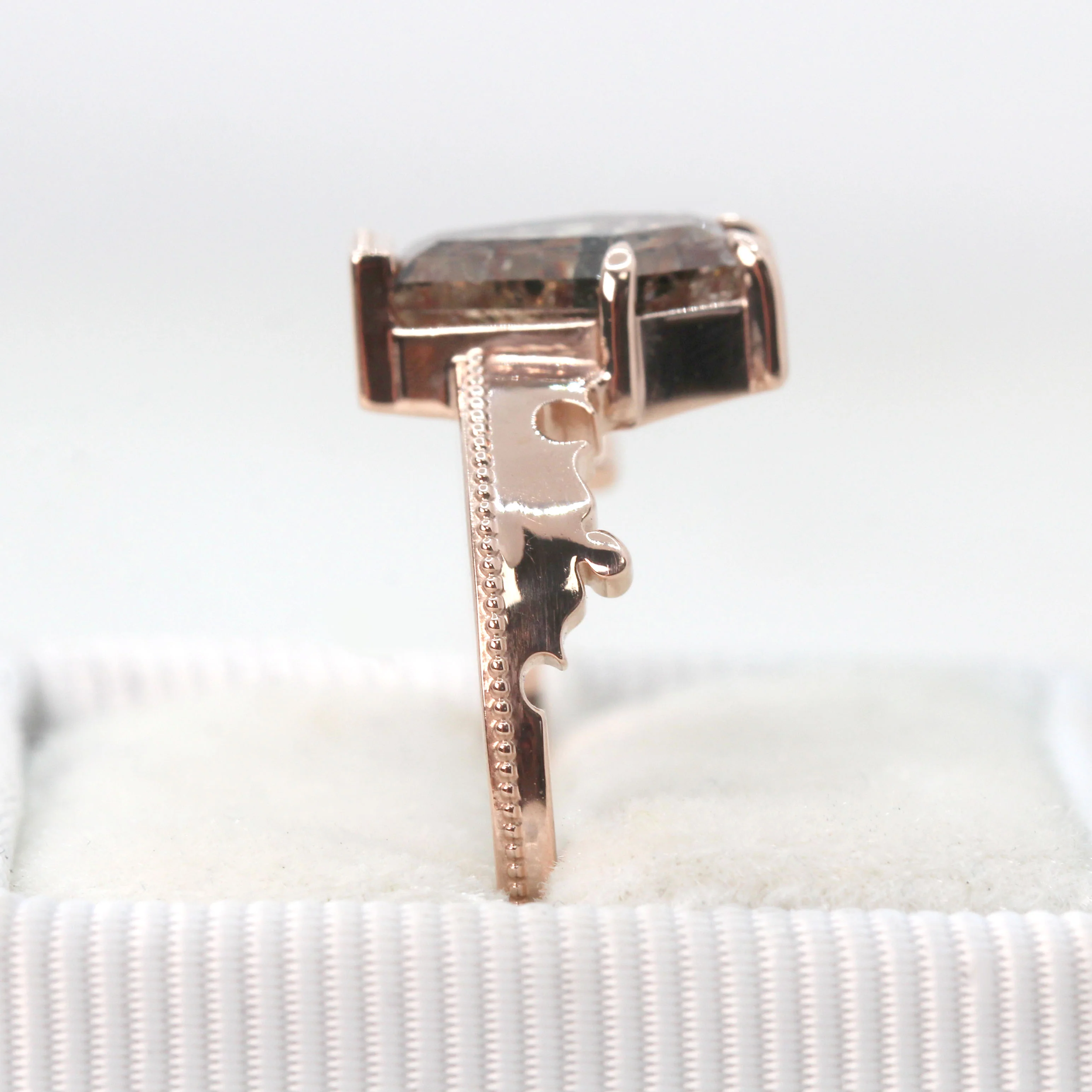 Azrael Ring with a 2.16 Carat Champagne Coffin Cut Salt and Pepper Diamond in 14k Rose Gold - Ready to Size and Ship - Image 9