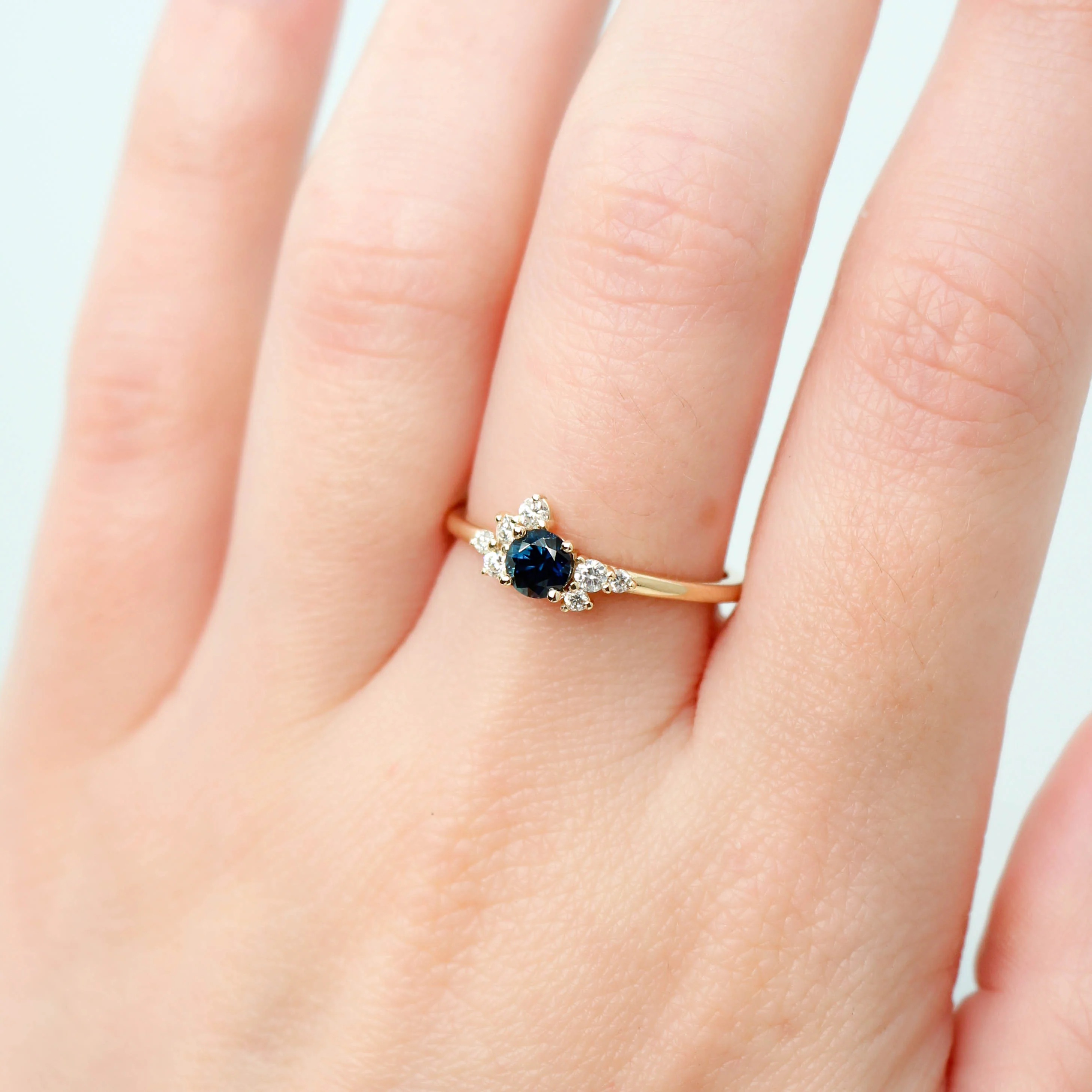Baby Orion Ring with a Round Blue Sapphire and White Accent Diamonds - Made to Order - Image 11