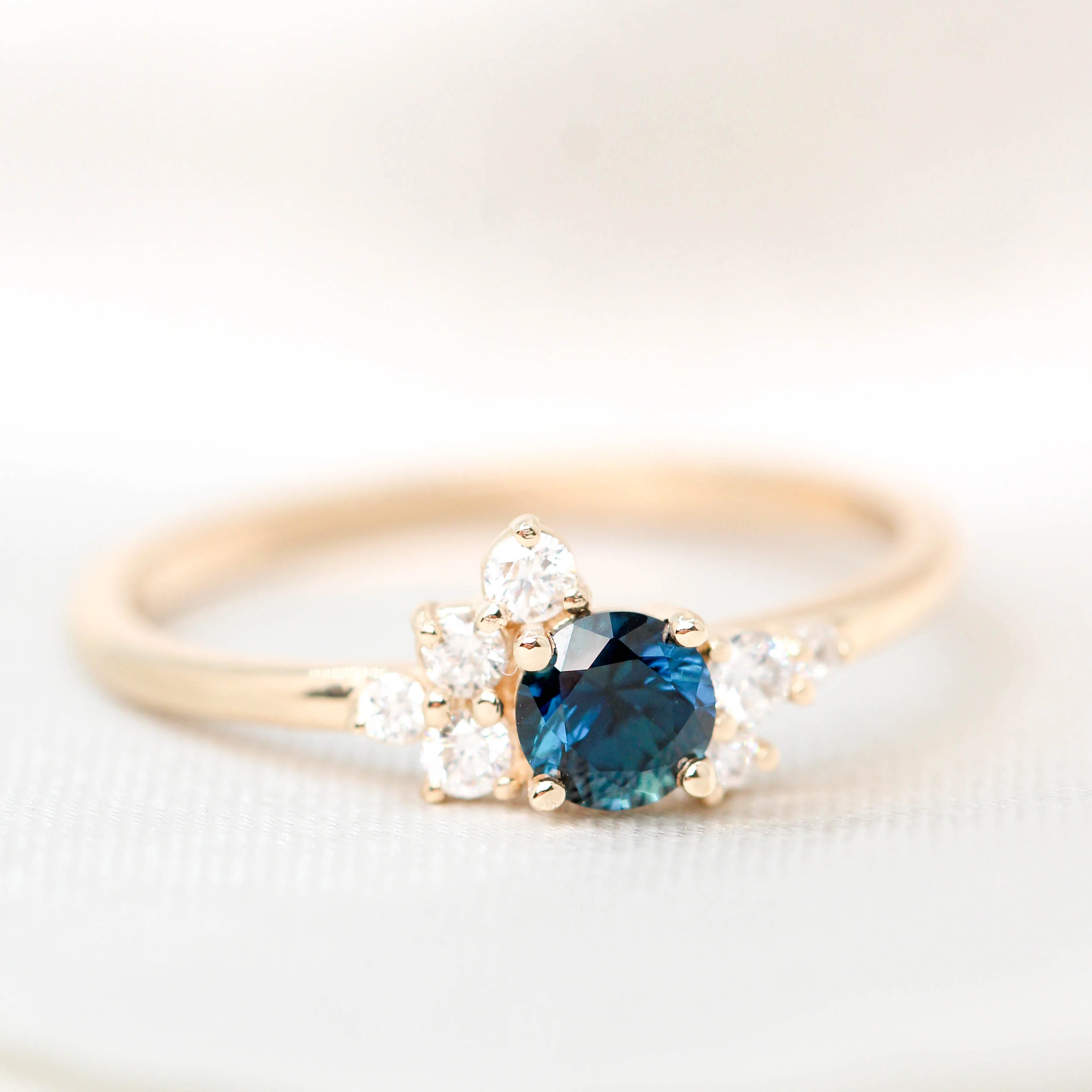 Baby Orion Ring with a Round Blue Sapphire and White Accent Diamonds - Made to Order - Image 7
