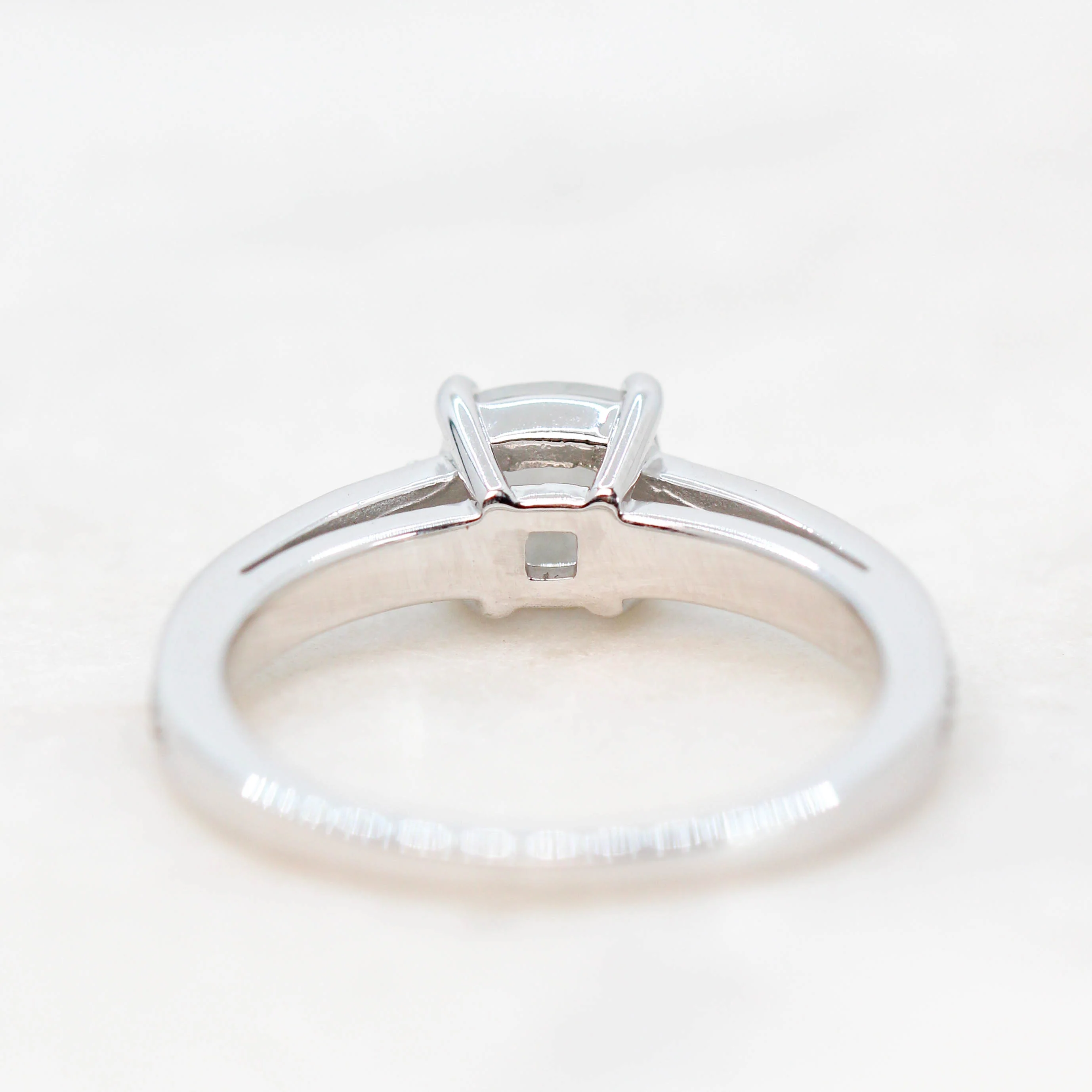 Beckett Ring with a 0.80 Carat Misty Gray Cushion Cut Salt and Pepper Diamond and Green Accent Diamonds in 14k White Gold - Ready to Size and Ship - Image 7