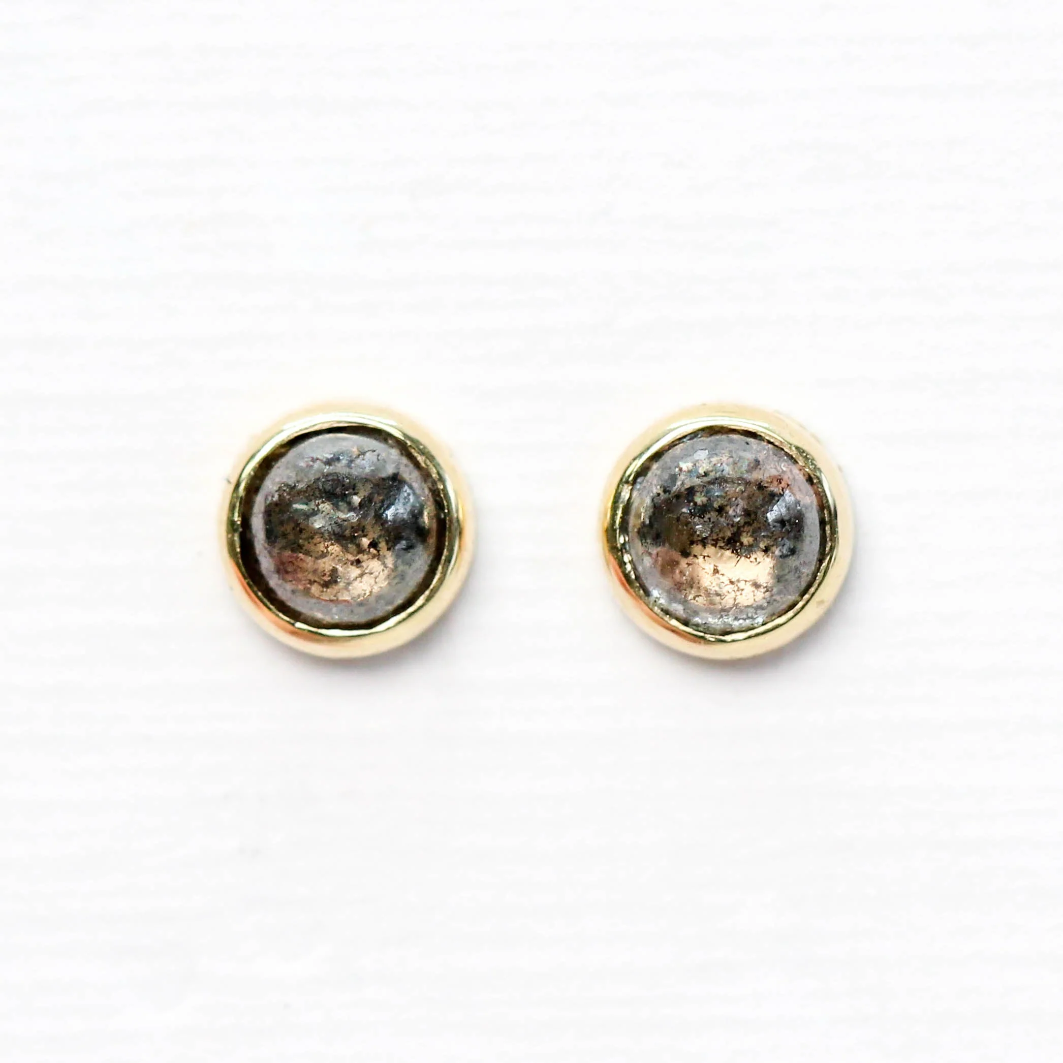 Bezel-Set Round Cabochon Salt and Pepper Diamond Earrings in 14k Rose Gold - Ready to Ship - Image 10