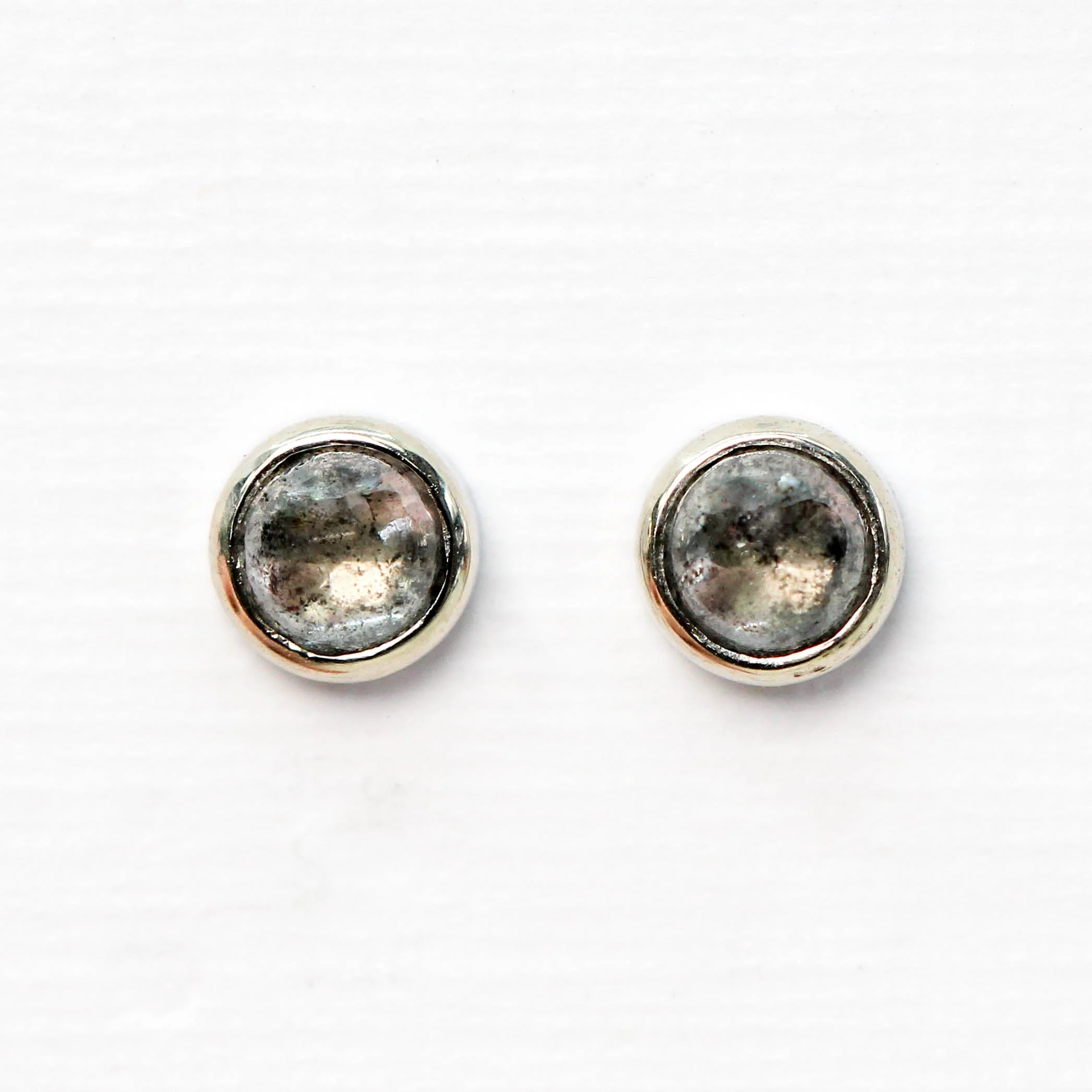 Bezel-Set Round Cabochon Salt and Pepper Diamond Earrings in 14k Rose Gold - Ready to Ship - Image 11