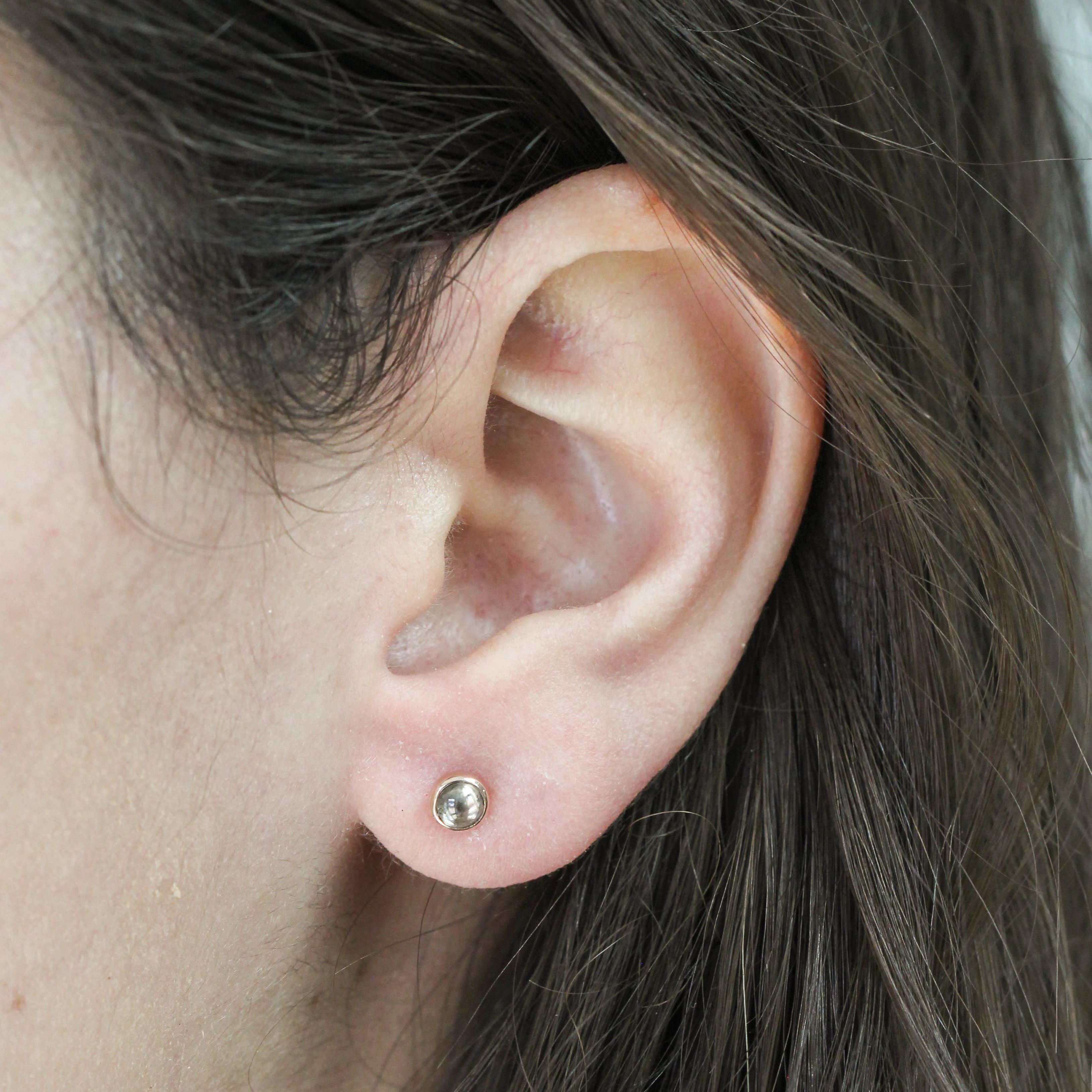 Bezel-Set Round Cabochon Salt and Pepper Diamond Earrings in 14k Rose Gold - Ready to Ship - Image 3