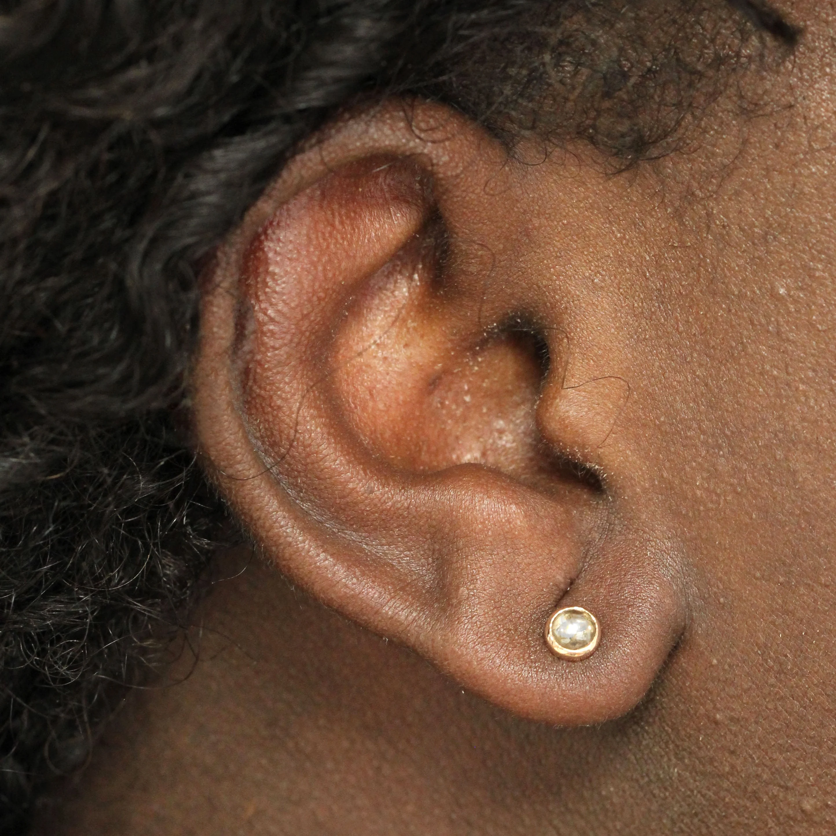 Bezel-Set Round Cabochon Salt and Pepper Diamond Earrings in 14k Rose Gold - Ready to Ship - Image 4