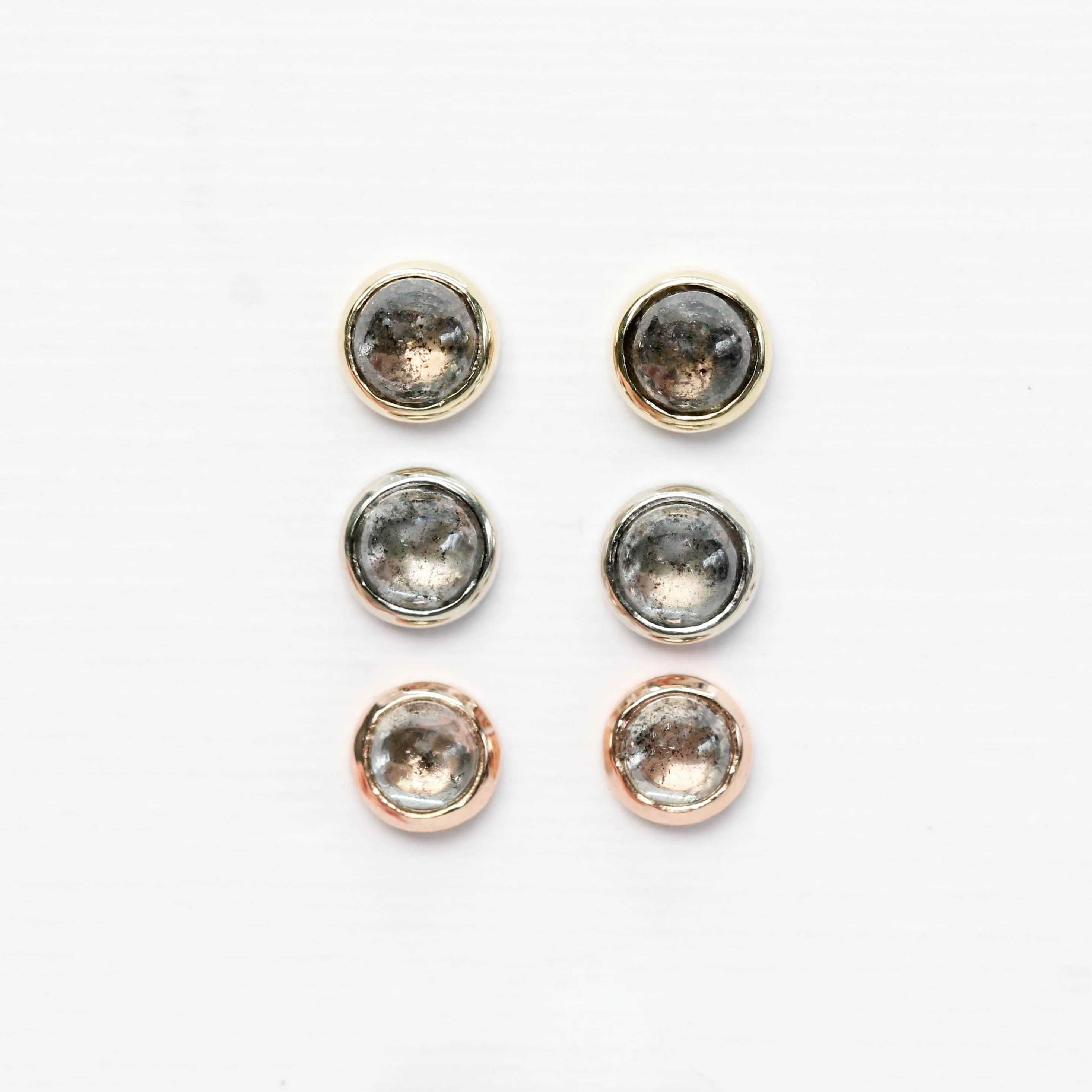 Bezel-Set Round Cabochon Salt and Pepper Diamond Earrings in 14k Rose Gold - Ready to Ship - Image 5