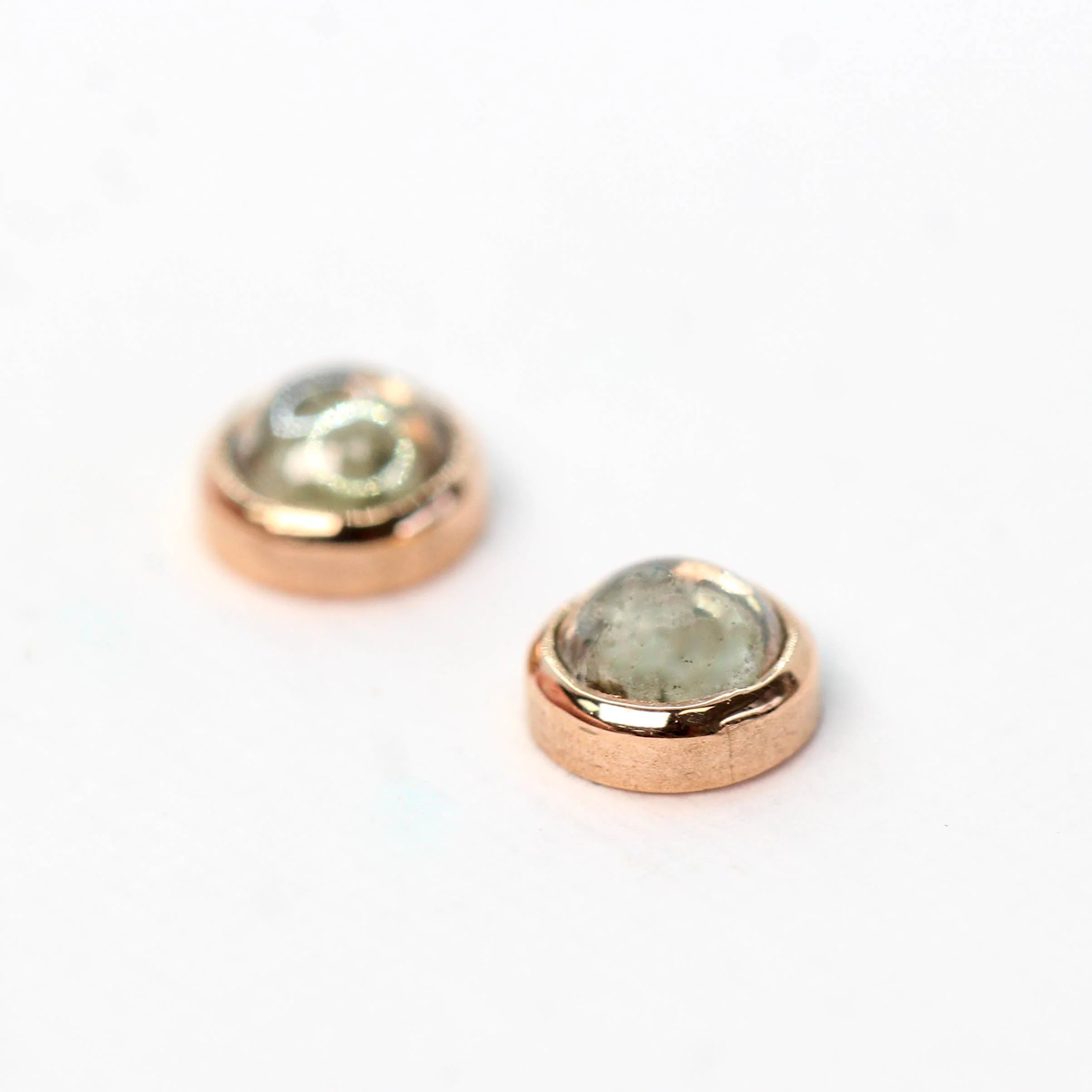 Bezel-Set Round Cabochon Salt and Pepper Diamond Earrings in 14k Yellow Gold - Ready to Ship - Image 10