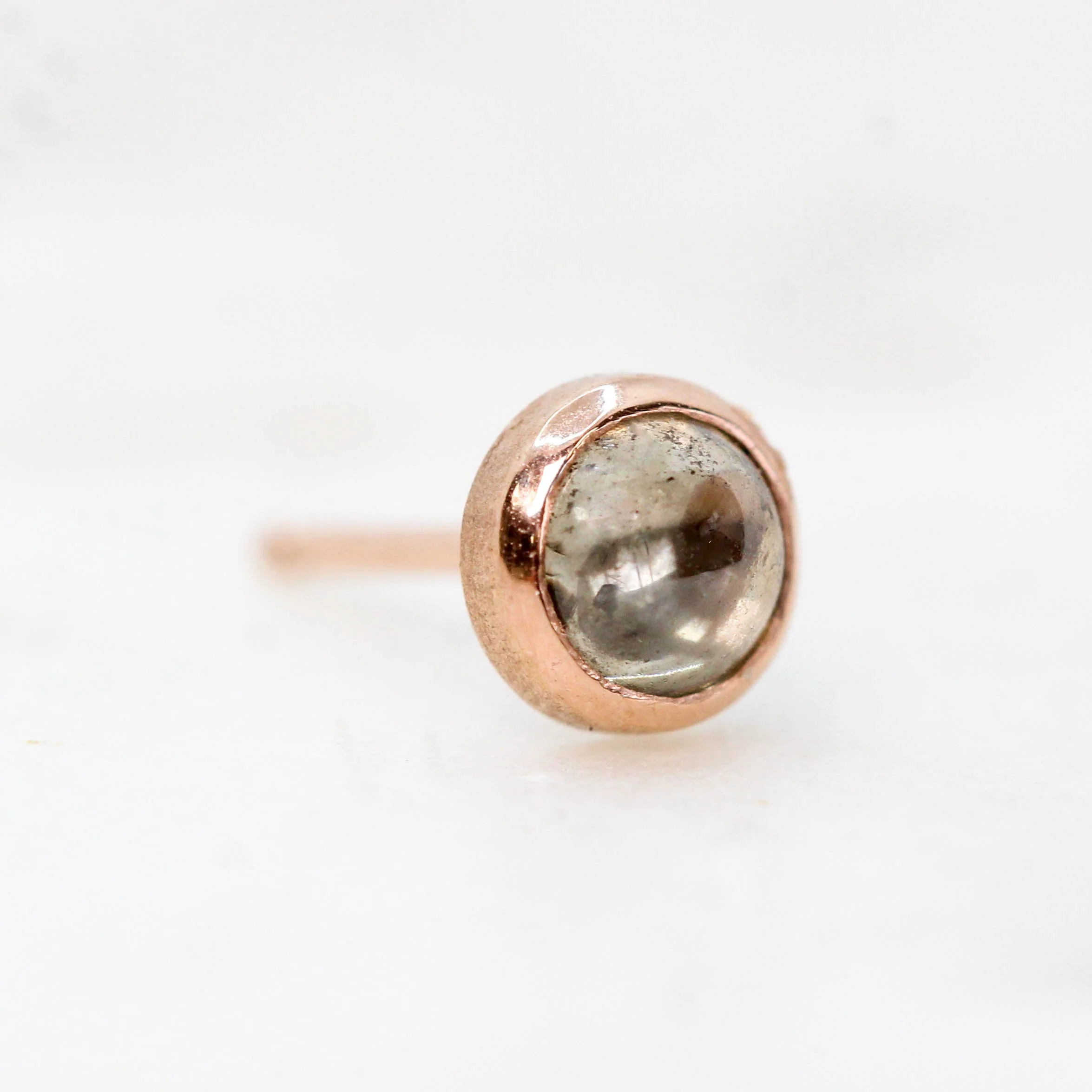 Bezel-Set Round Cabochon Salt and Pepper Diamond Earrings in 14k Yellow Gold - Ready to Ship - Image 11