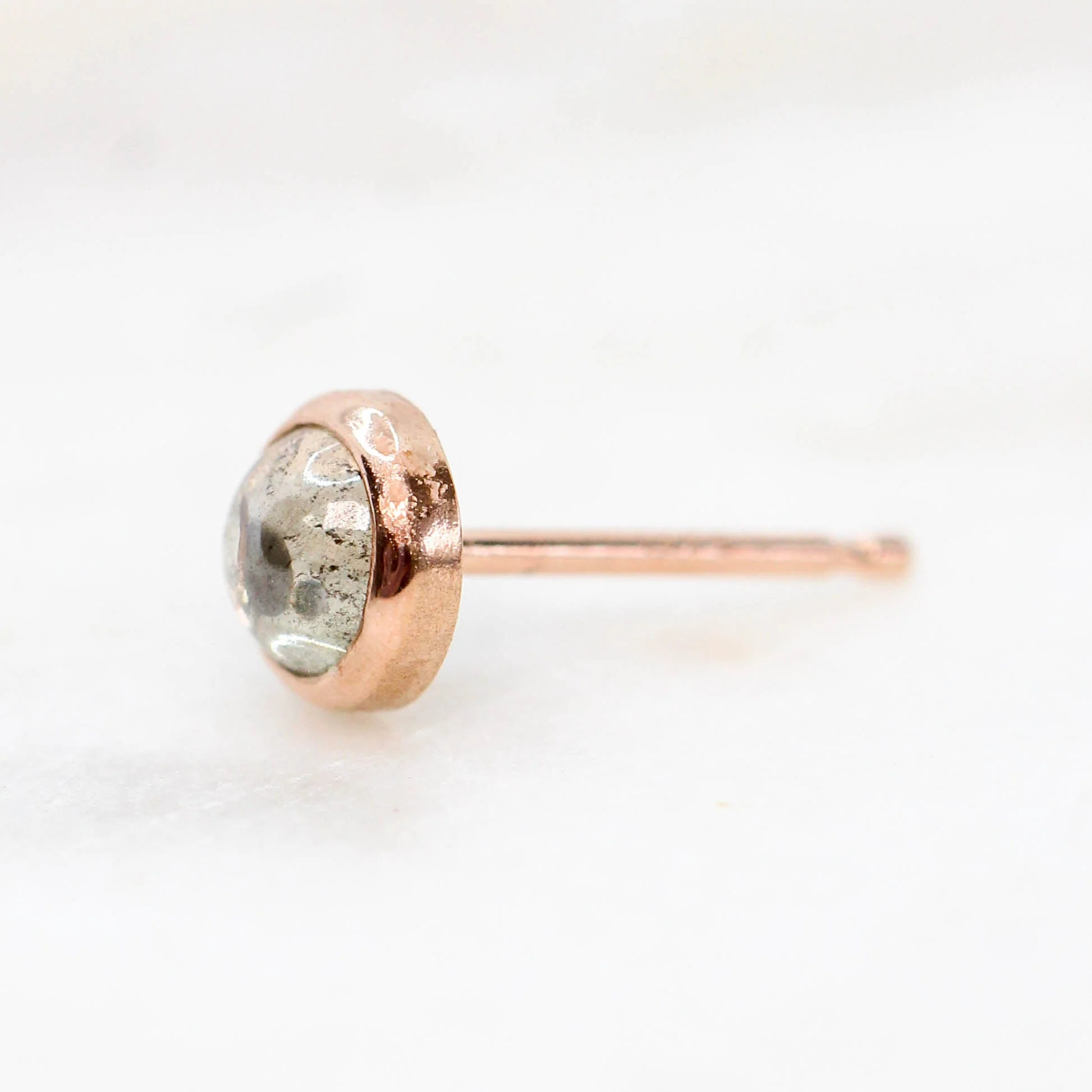 Bezel-Set Round Cabochon Salt and Pepper Diamond Earrings in 14k Yellow Gold - Ready to Ship - Image 12