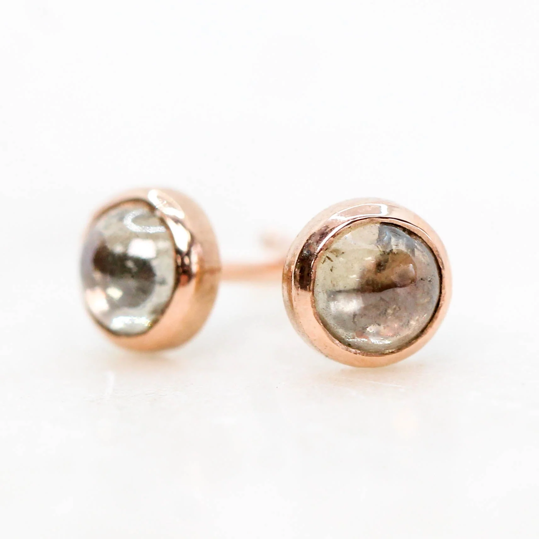 Bezel-Set Round Cabochon Salt and Pepper Diamond Earrings in 14k Yellow Gold - Ready to Ship - Image 13
