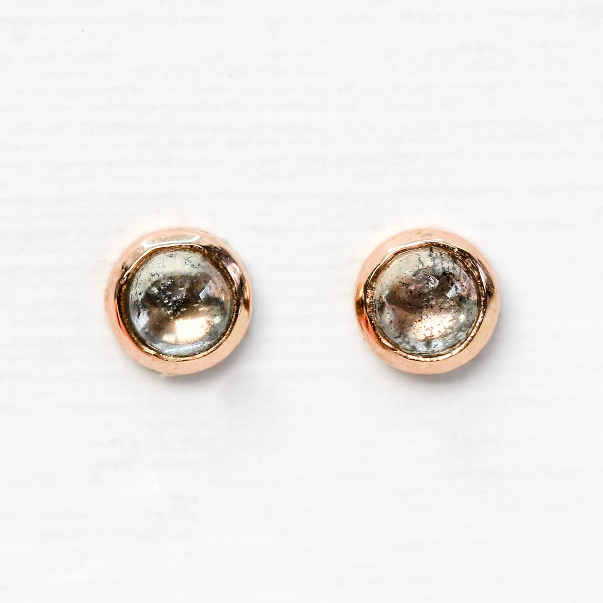 Bezel-Set Round Cabochon Salt and Pepper Diamond Earrings in 14k Yellow Gold - Ready to Ship - Image 7