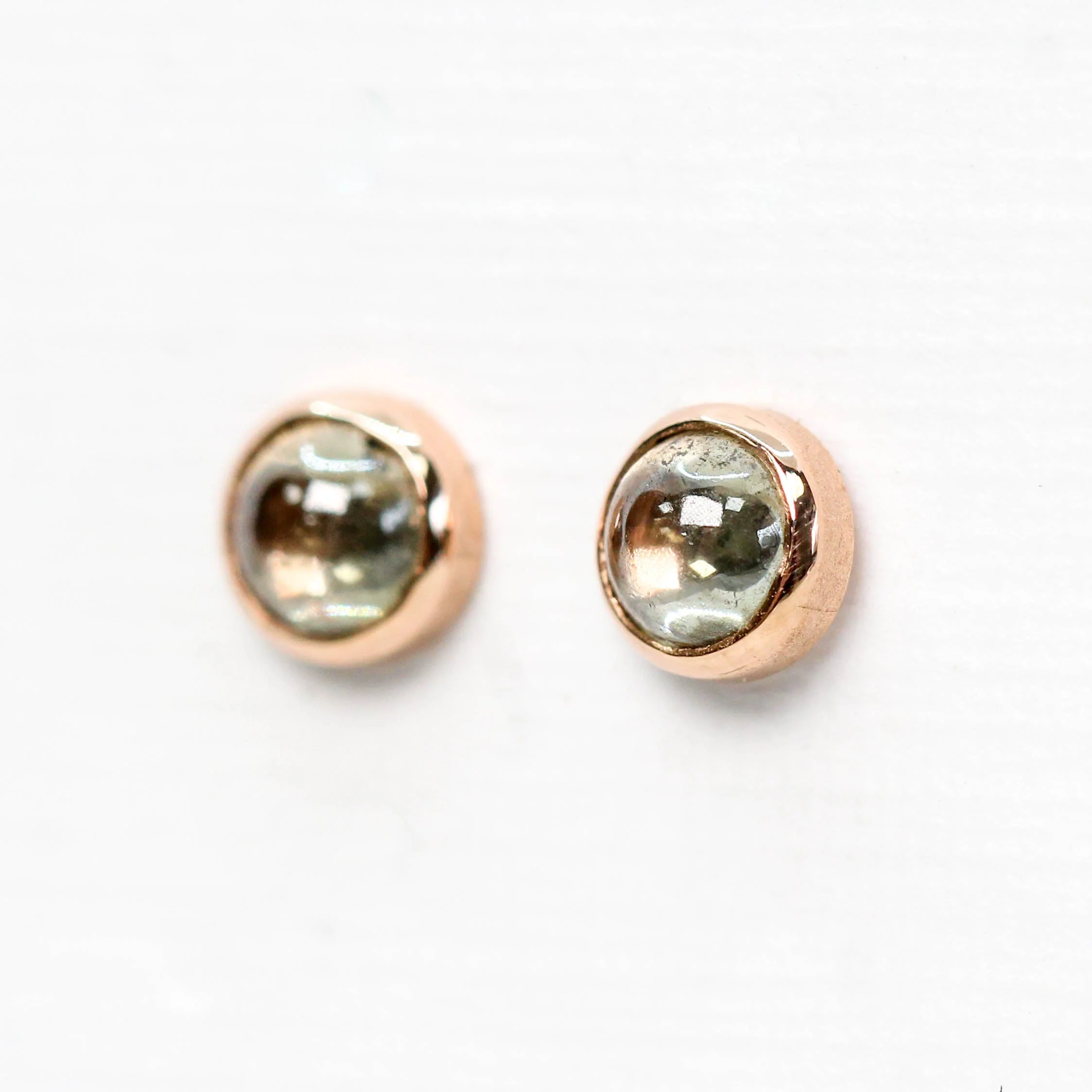 Bezel-Set Round Cabochon Salt and Pepper Diamond Earrings in 14k Yellow Gold - Ready to Ship - Image 9