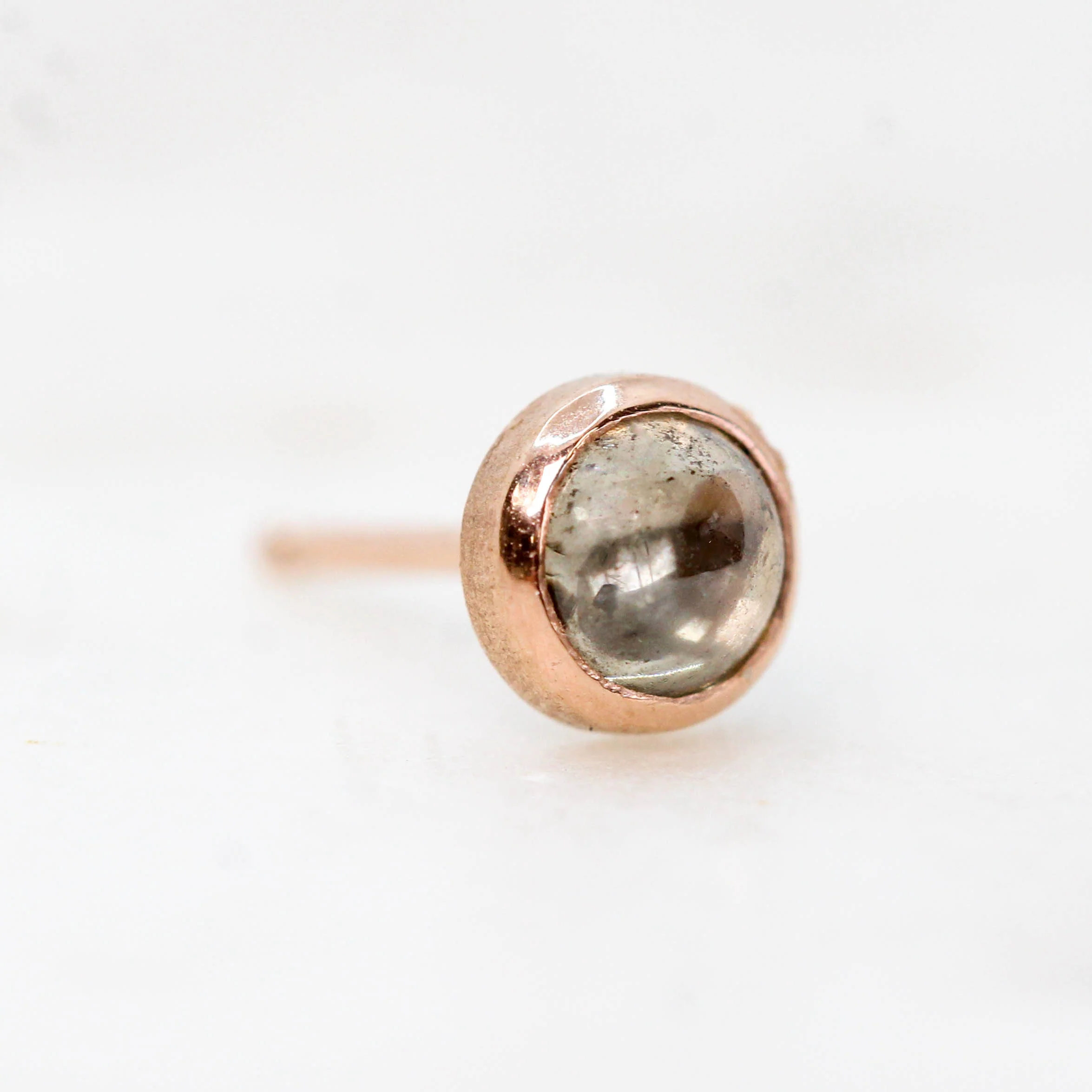 Bezel-Set Round Cabochon Salt and Pepper Diamond Earrings in 14k White Gold - Ready to Ship - Image 11