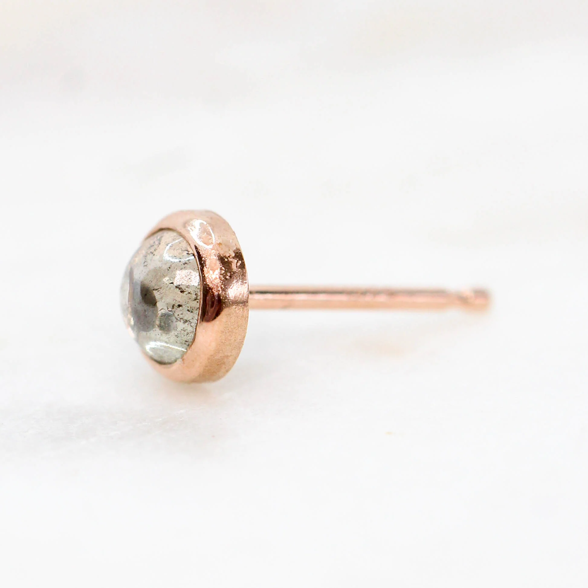 Bezel-Set Round Cabochon Salt and Pepper Diamond Earrings in 14k White Gold - Ready to Ship - Image 12