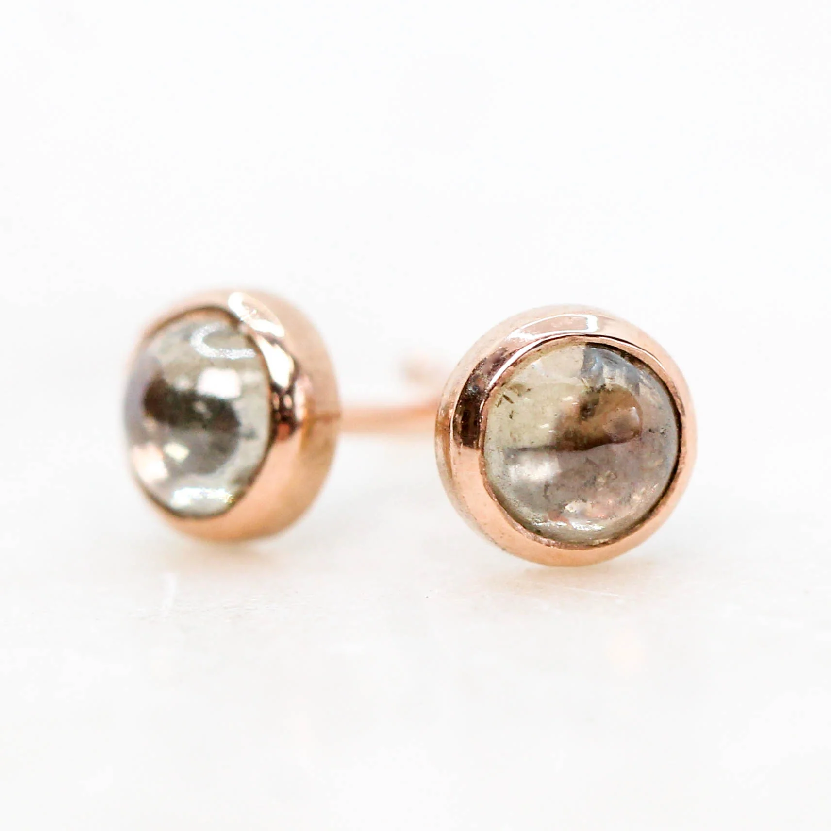 Bezel-Set Round Cabochon Salt and Pepper Diamond Earrings in 14k White Gold - Ready to Ship - Image 13