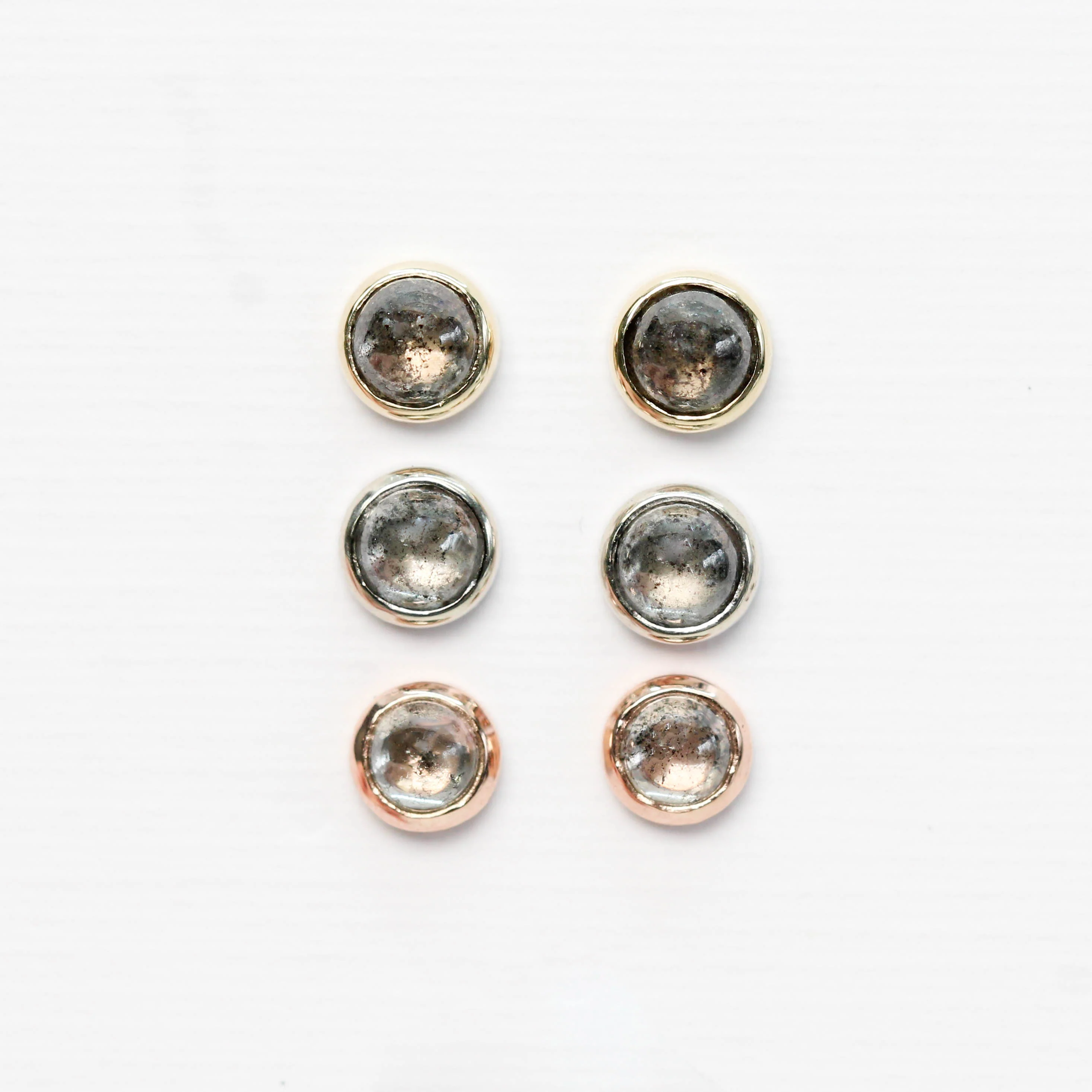 Bezel-Set Round Cabochon Salt and Pepper Diamond Earrings in 14k White Gold - Ready to Ship - Image 5