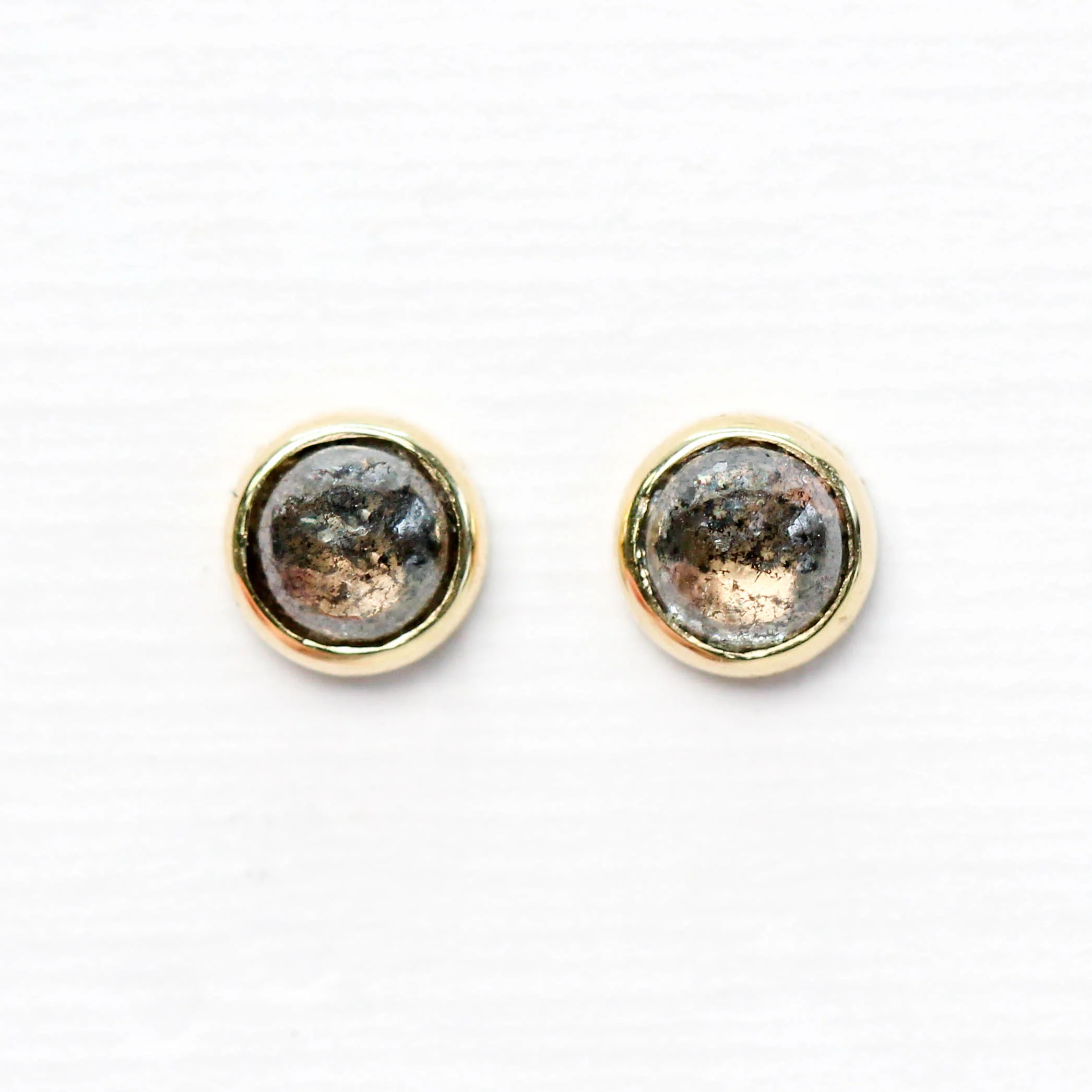 Bezel-Set Round Cabochon Salt and Pepper Diamond Earrings in 14k White Gold - Ready to Ship - Image 6