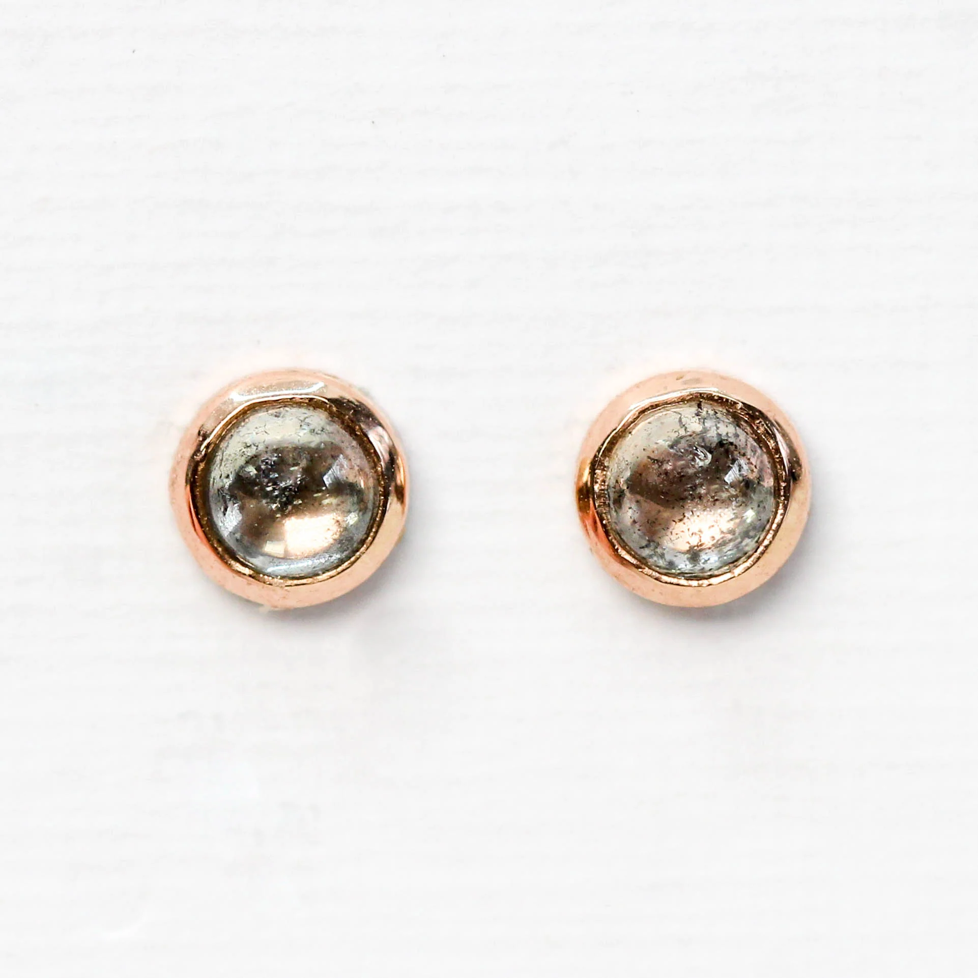 Bezel-Set Round Cabochon Salt and Pepper Diamond Earrings in 14k White Gold - Ready to Ship - Image 7