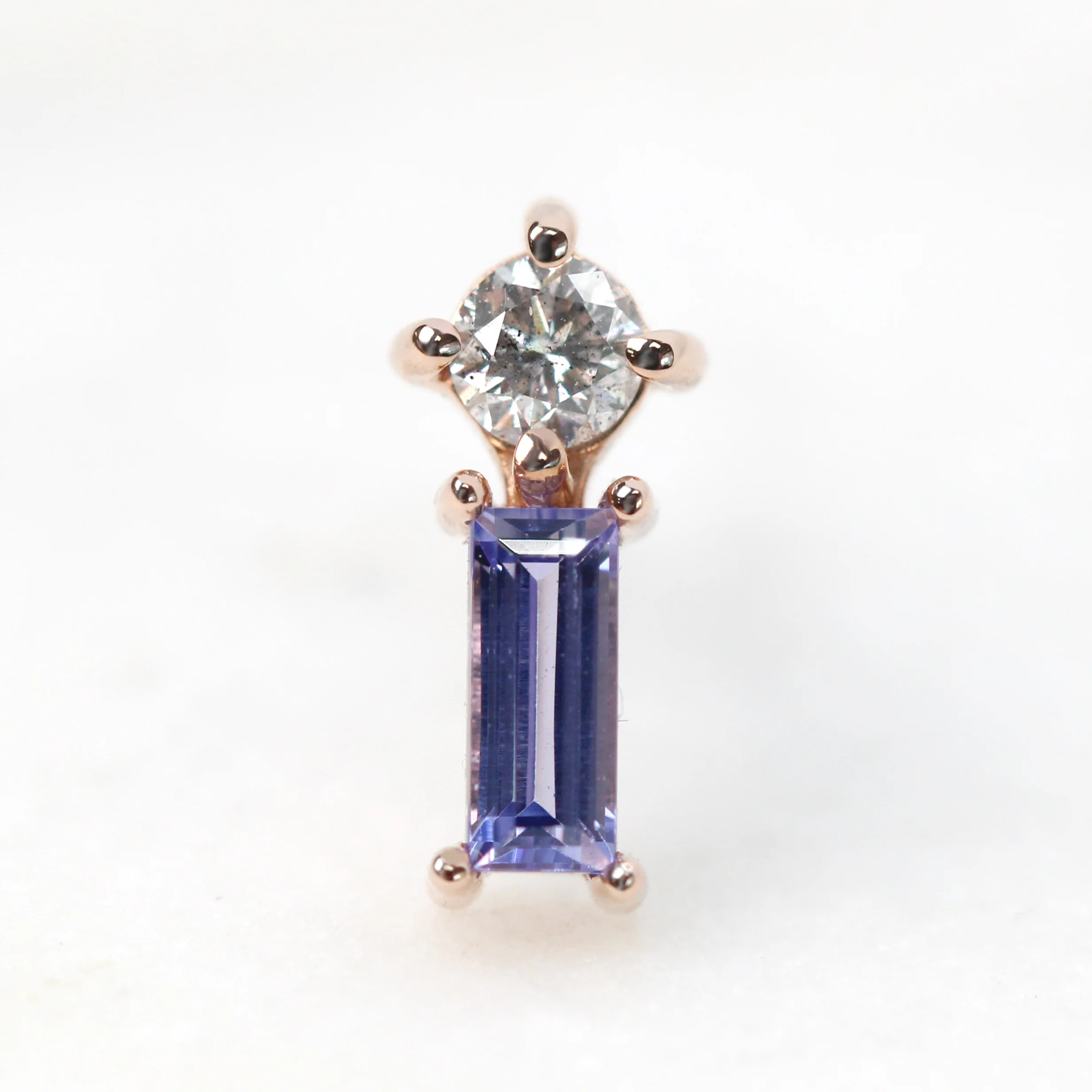 Blue Baguette Tanzanite & Round Salt and Pepper Diamond Earrings - Made to Order, Choose your Gold Tone - Image 3