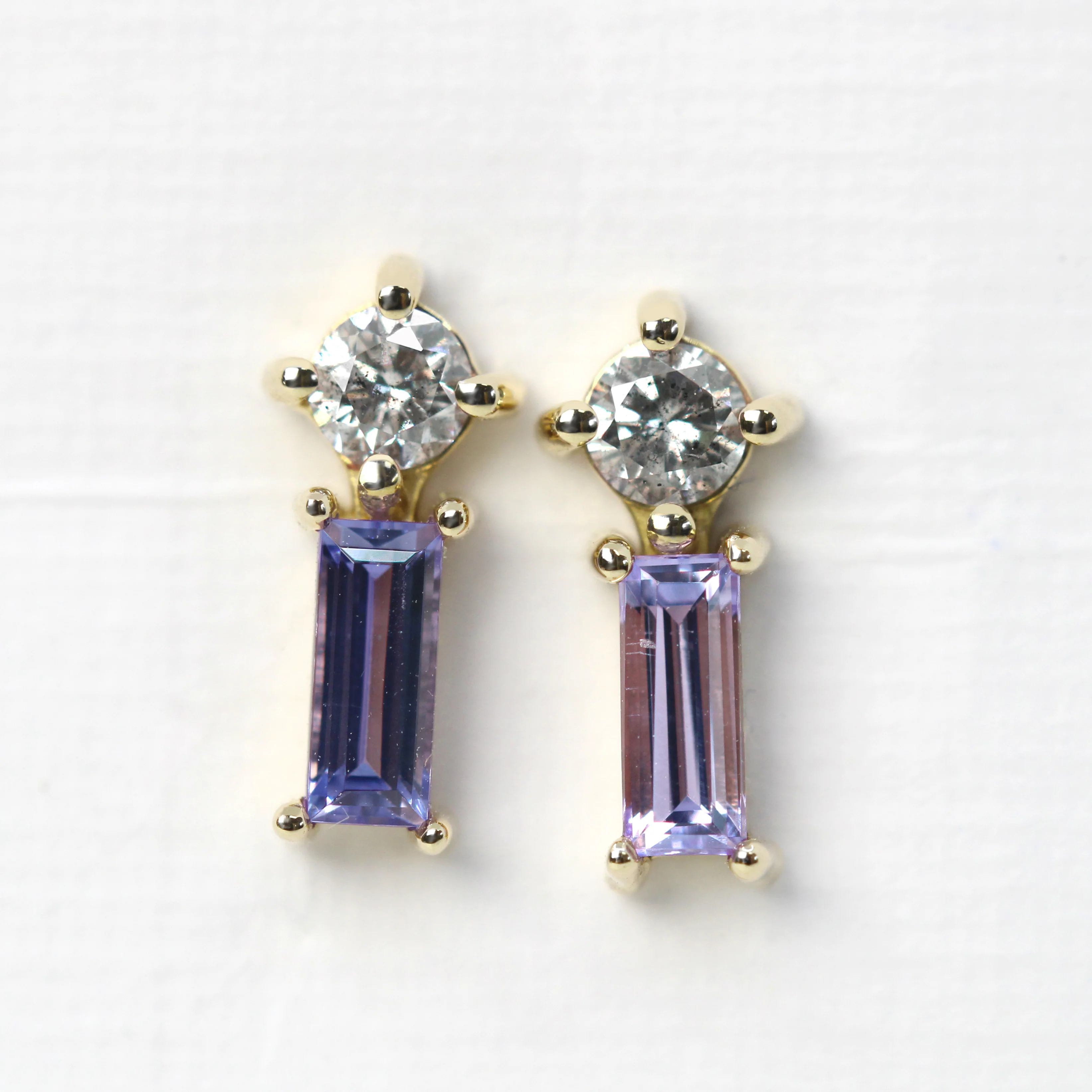 Blue Baguette Tanzanite & Round Salt and Pepper Diamond Earrings - Made to Order, Choose your Gold Tone - Image 7