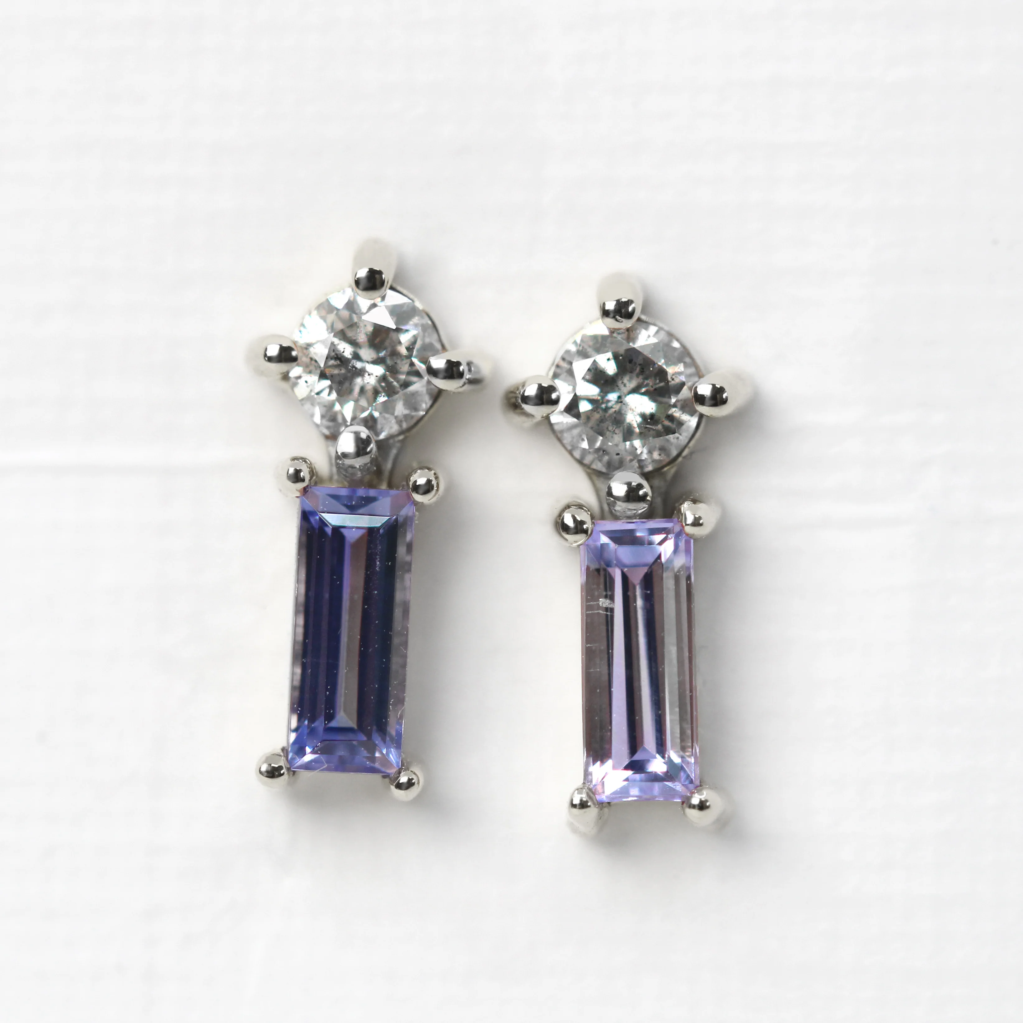 Blue Baguette Tanzanite & Round Salt and Pepper Diamond Earrings - Made to Order, Choose your Gold Tone - Image 8