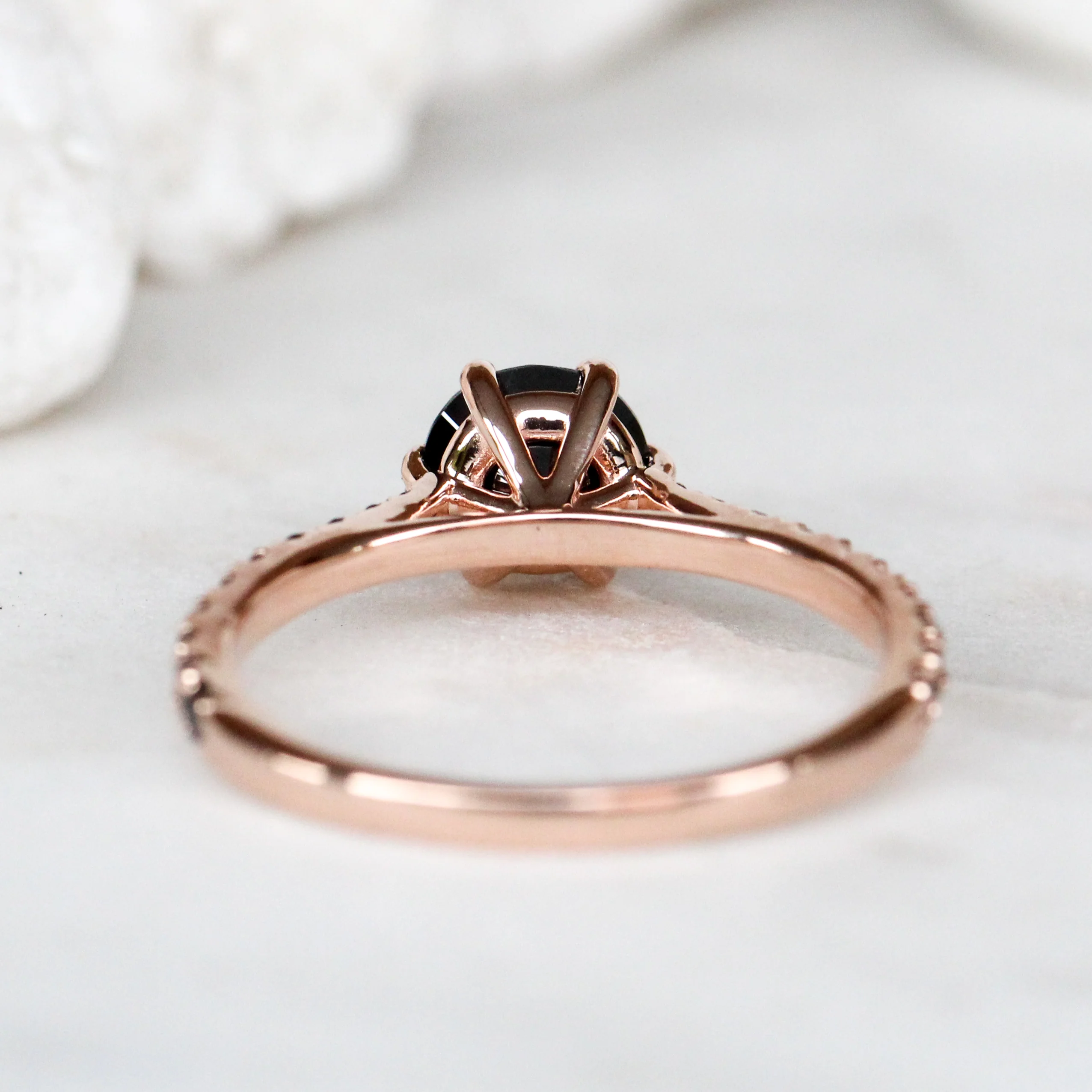 Bonita Ring with a 1 Carat Black Diamond and French Set Black Accent Diamonds - Made to Order - Image 6