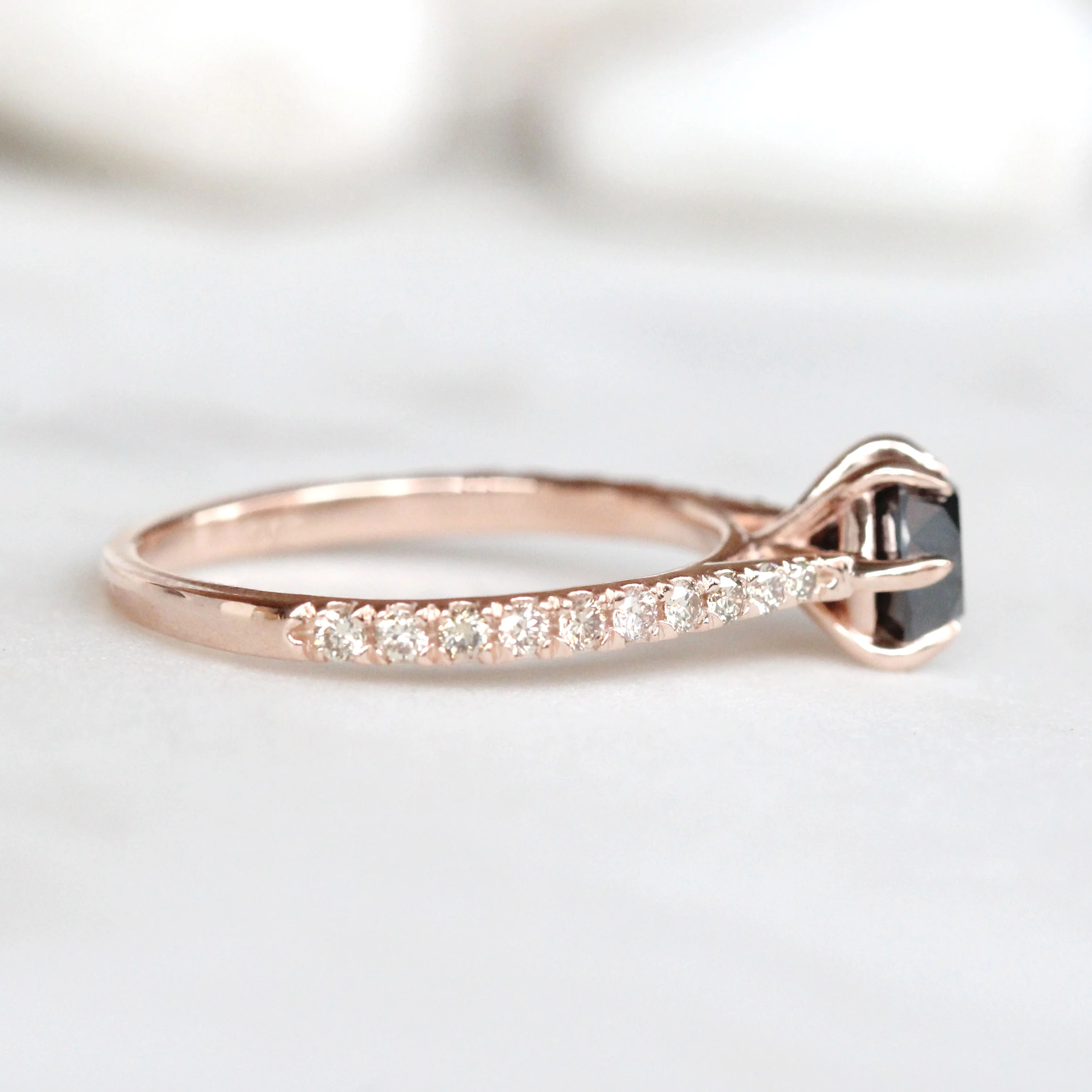 Bonita Ring with a 1 Carat Black Diamond and French Set Champagne Diamonds - Made to Order - Image 6