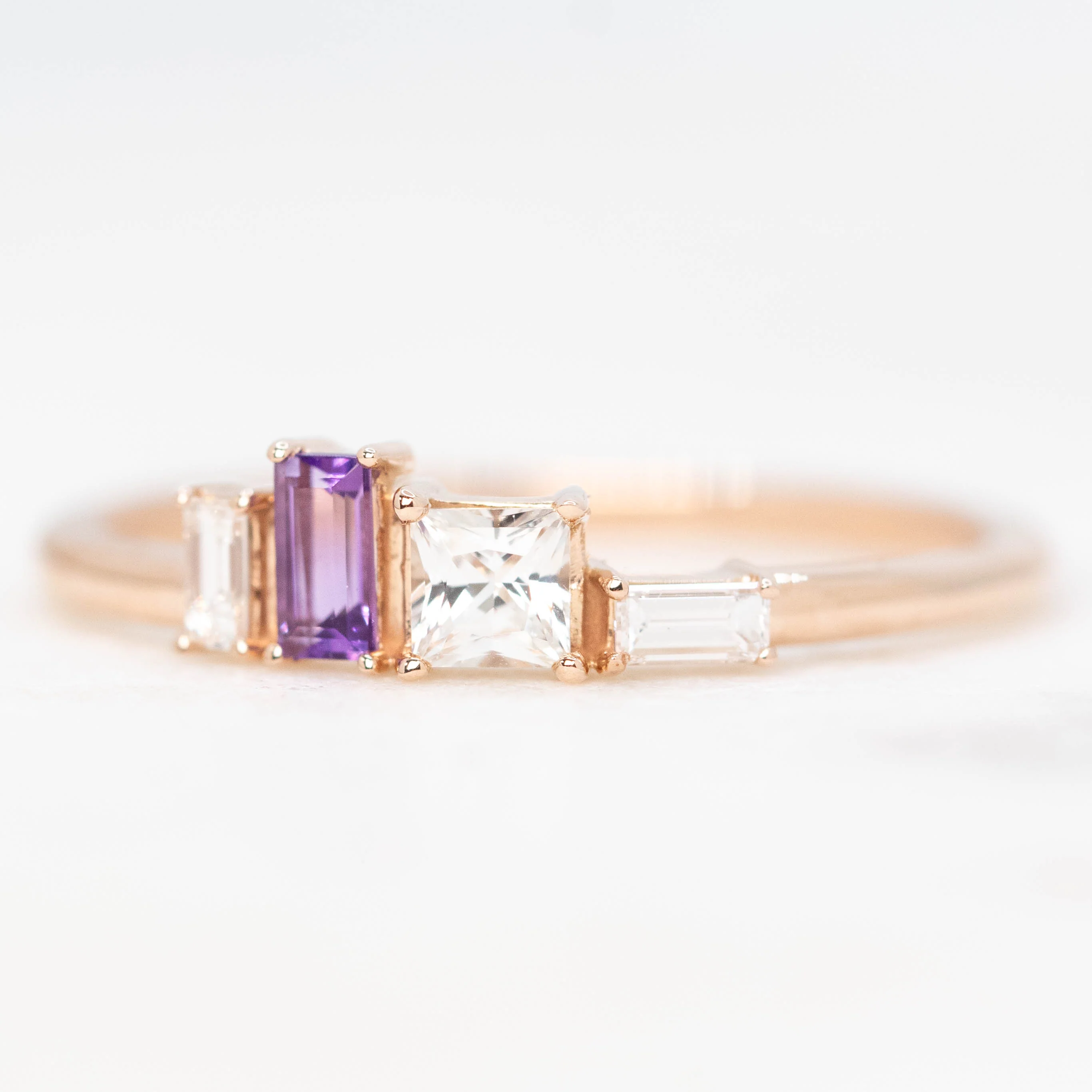 Brooklyn Ring with Diamond and Amethyst Accents in 14k Rose Gold - Ready to Size and Ship - Image 3