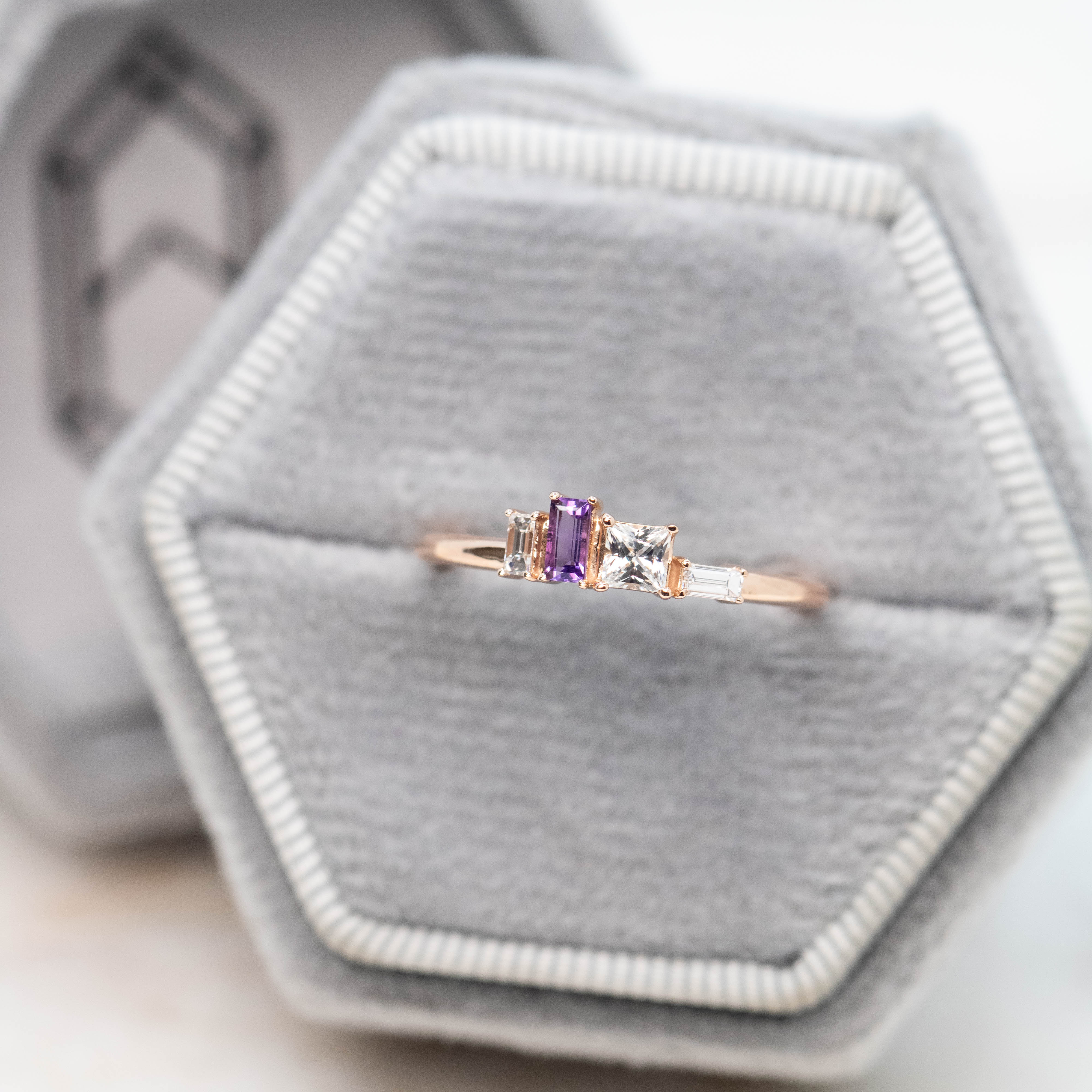 Brooklyn Ring with Diamond and Amethyst Accents in 14k Rose Gold - Ready to Size and Ship - Image 8