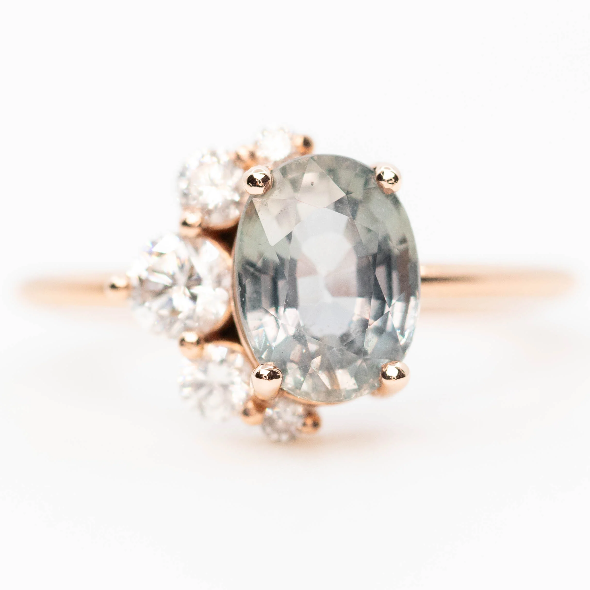 Carell Ring with a 1.97 Carat Gray Oval Sapphire and White Accent Diamonds in 10k Rose Gold - Ready to Size and Ship