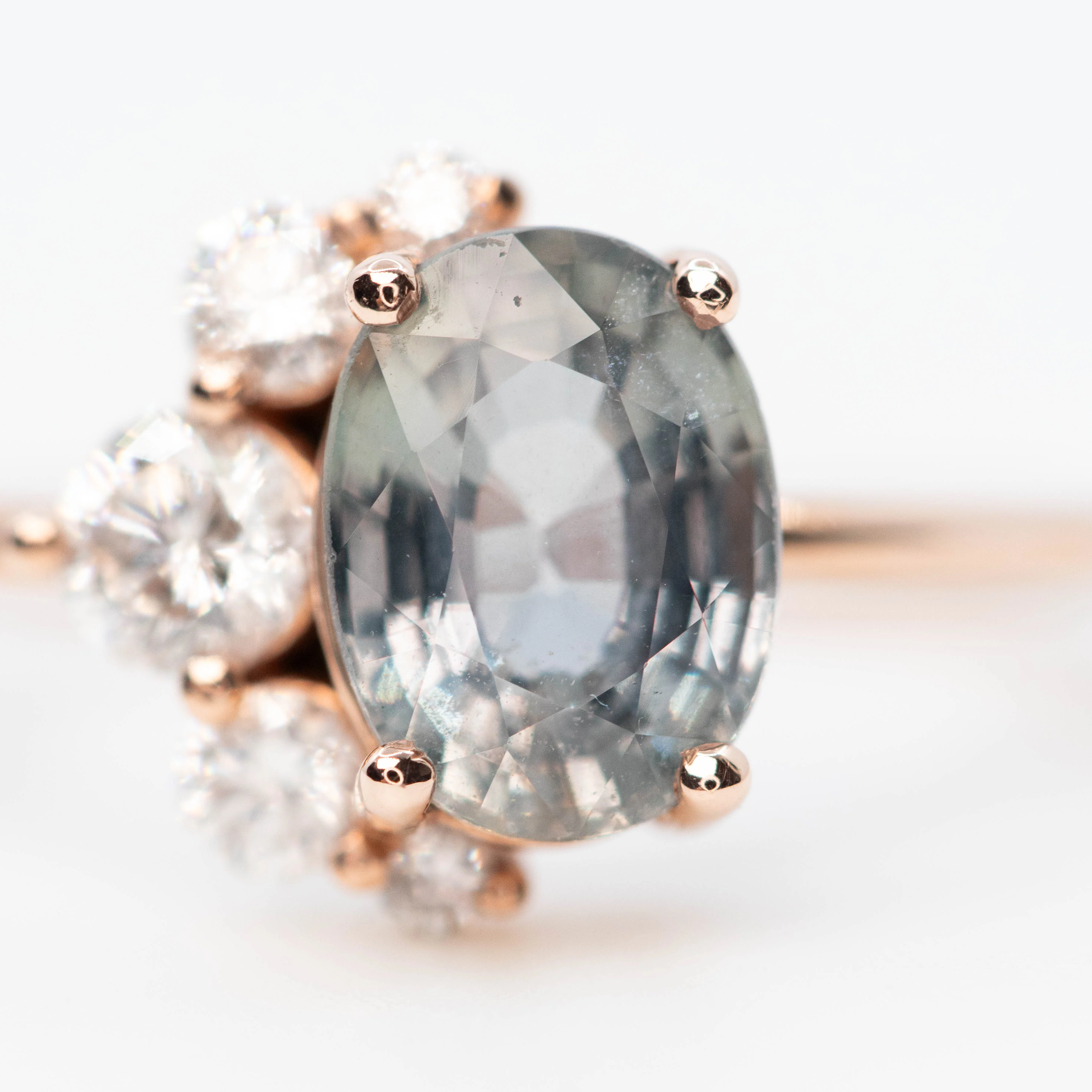 Carell Ring with a 1.97 Carat Gray Oval Sapphire and White Accent Diamonds in 10k Rose Gold - Ready to Size and Ship - Image 7