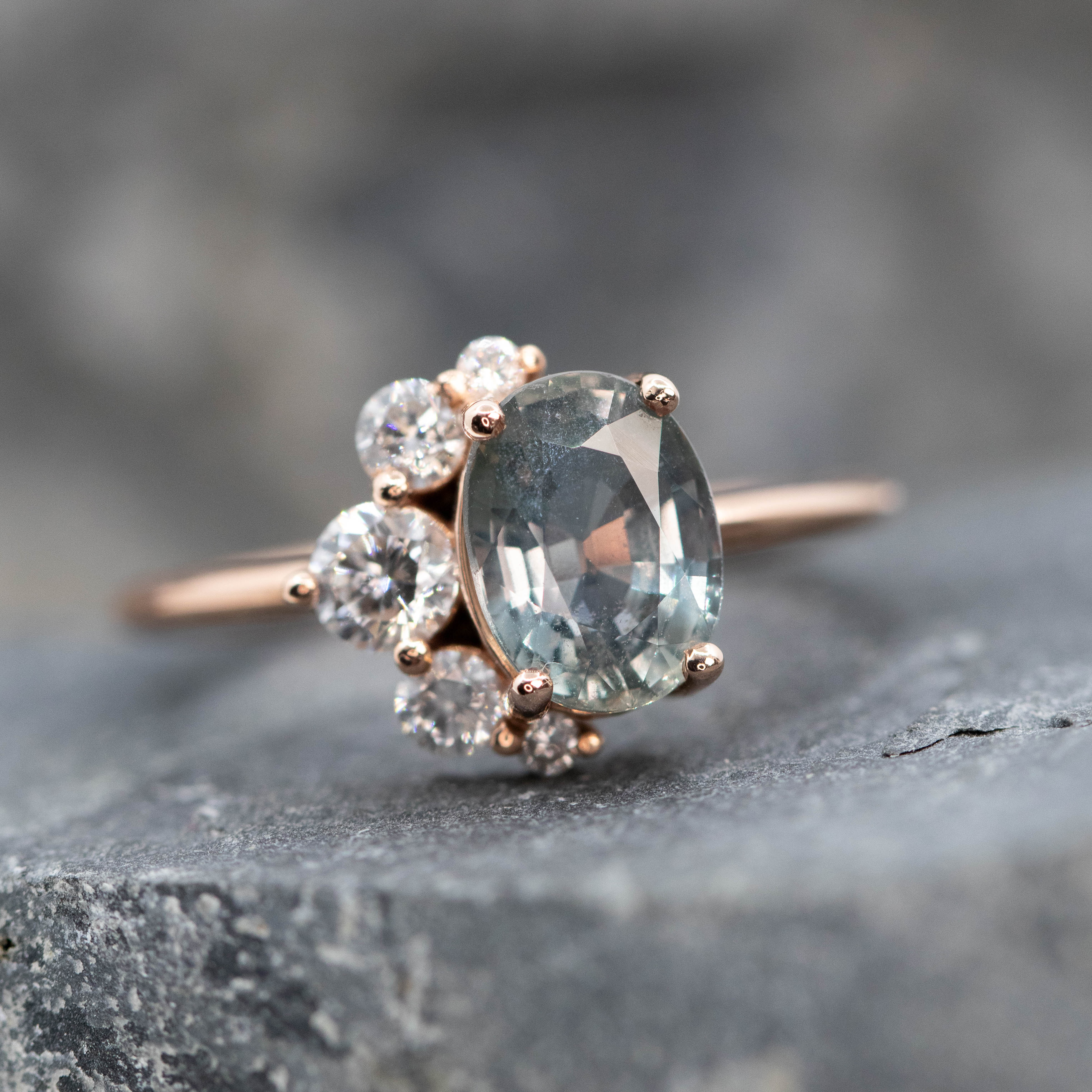 Carell Ring with a 1.97 Carat Gray Oval Sapphire and White Accent Diamonds in 10k Rose Gold - Ready to Size and Ship - Image 8