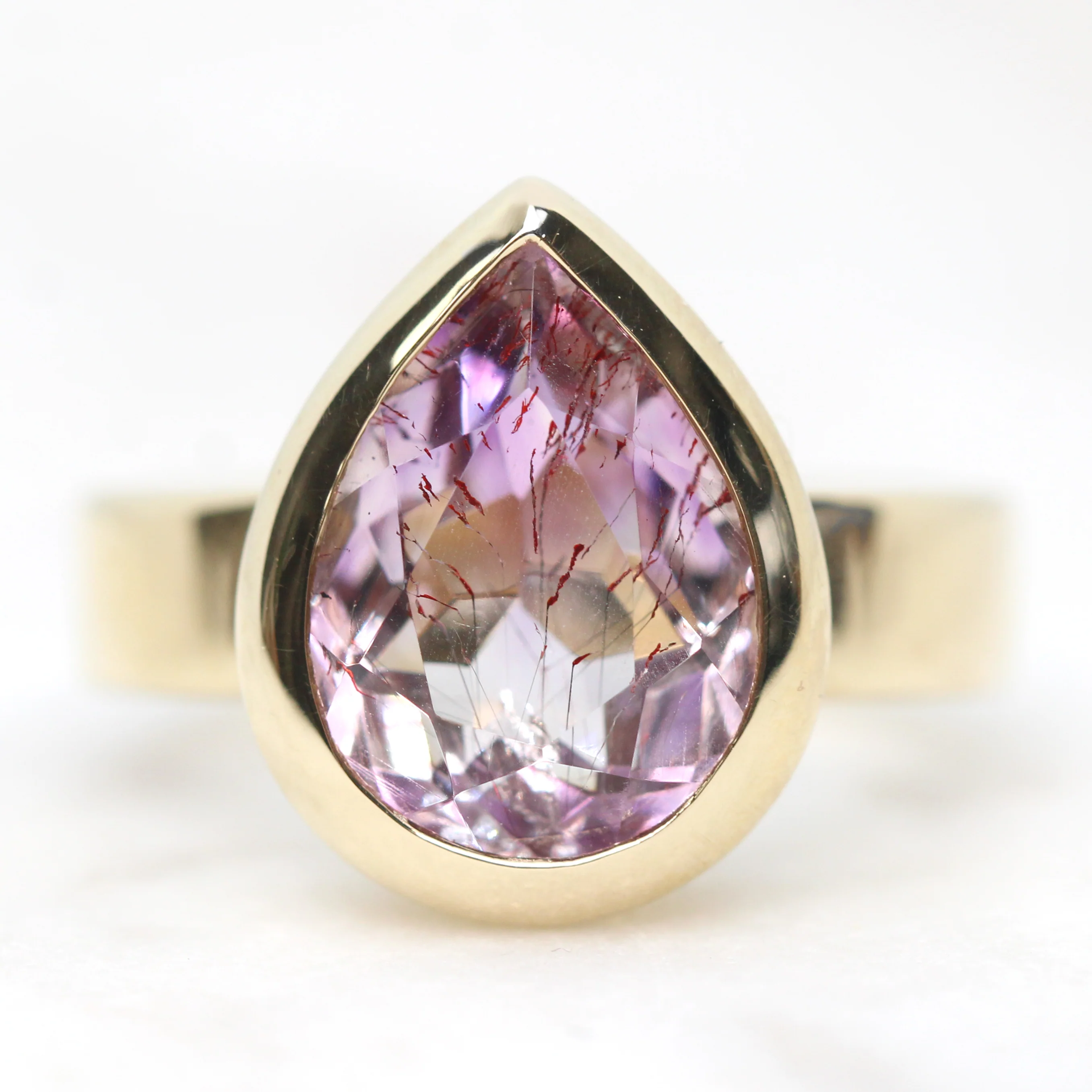 Carter Ring with a 4.29 Carat Pear Melody Quartz in 14k Yellow Gold - Ready to Size and Ship