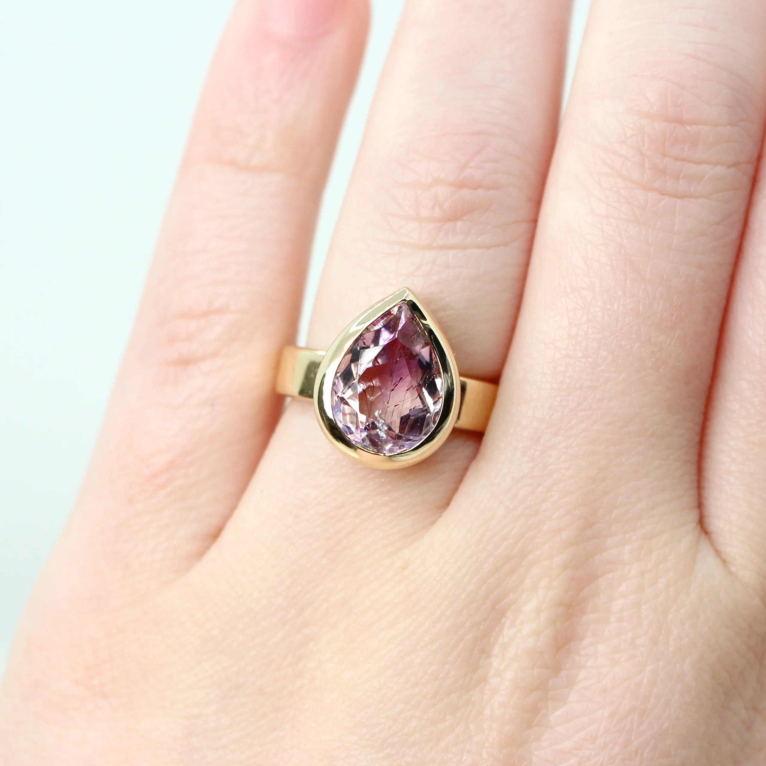 Carter Ring with a 4.29 Carat Pear Melody Quartz in 14k Yellow Gold - Ready to Size and Ship - Image 2