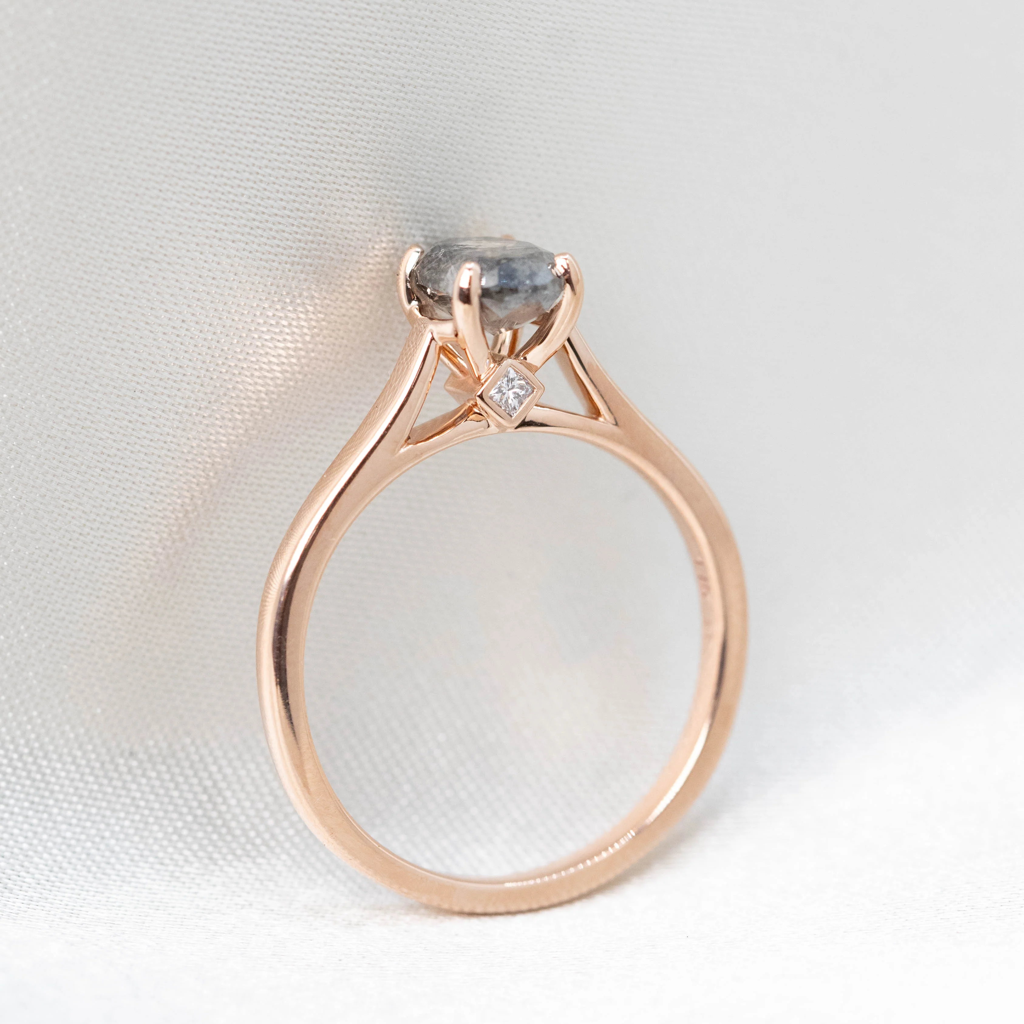 Charlie Ring with a 1.24 Carat Dark Gray Salt and Pepper Oval Diamond and Hidden Accent Diamonds in 14k Rose Gold - Ready to Size and Ship - Image 10