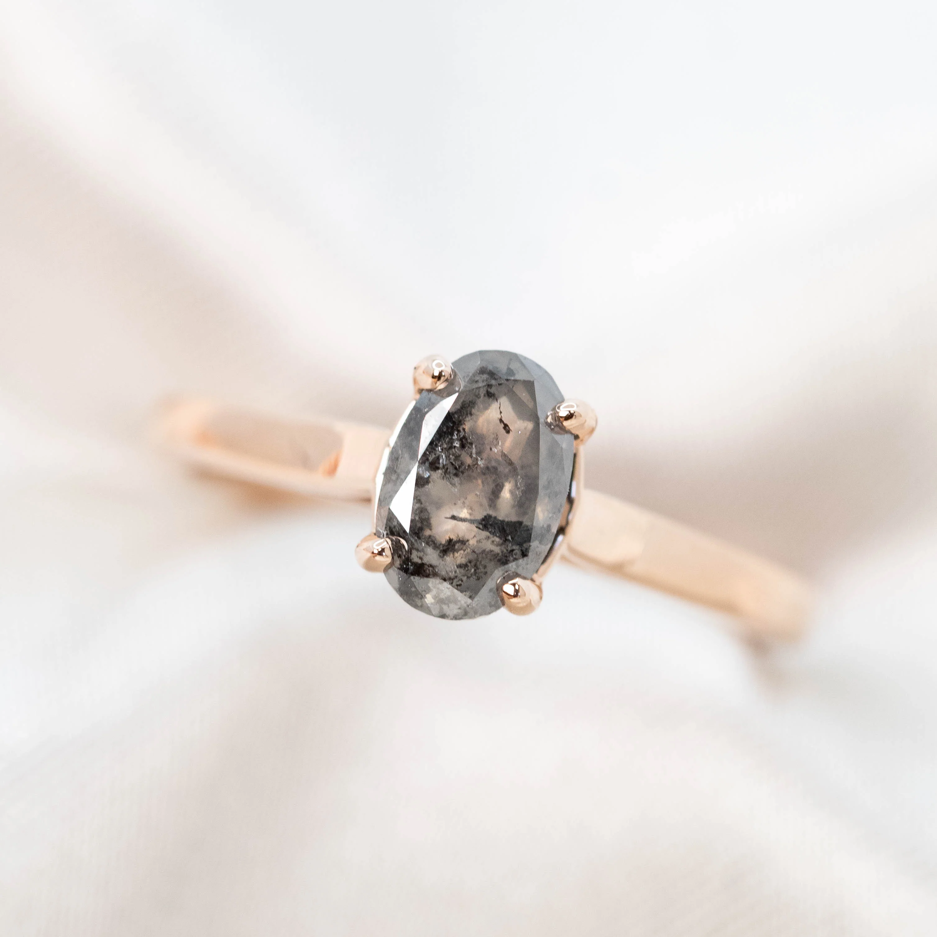 Charlie Ring with a 1.24 Carat Dark Gray Salt and Pepper Oval Diamond and Hidden Accent Diamonds in 14k Rose Gold - Ready to Size and Ship - Image 11