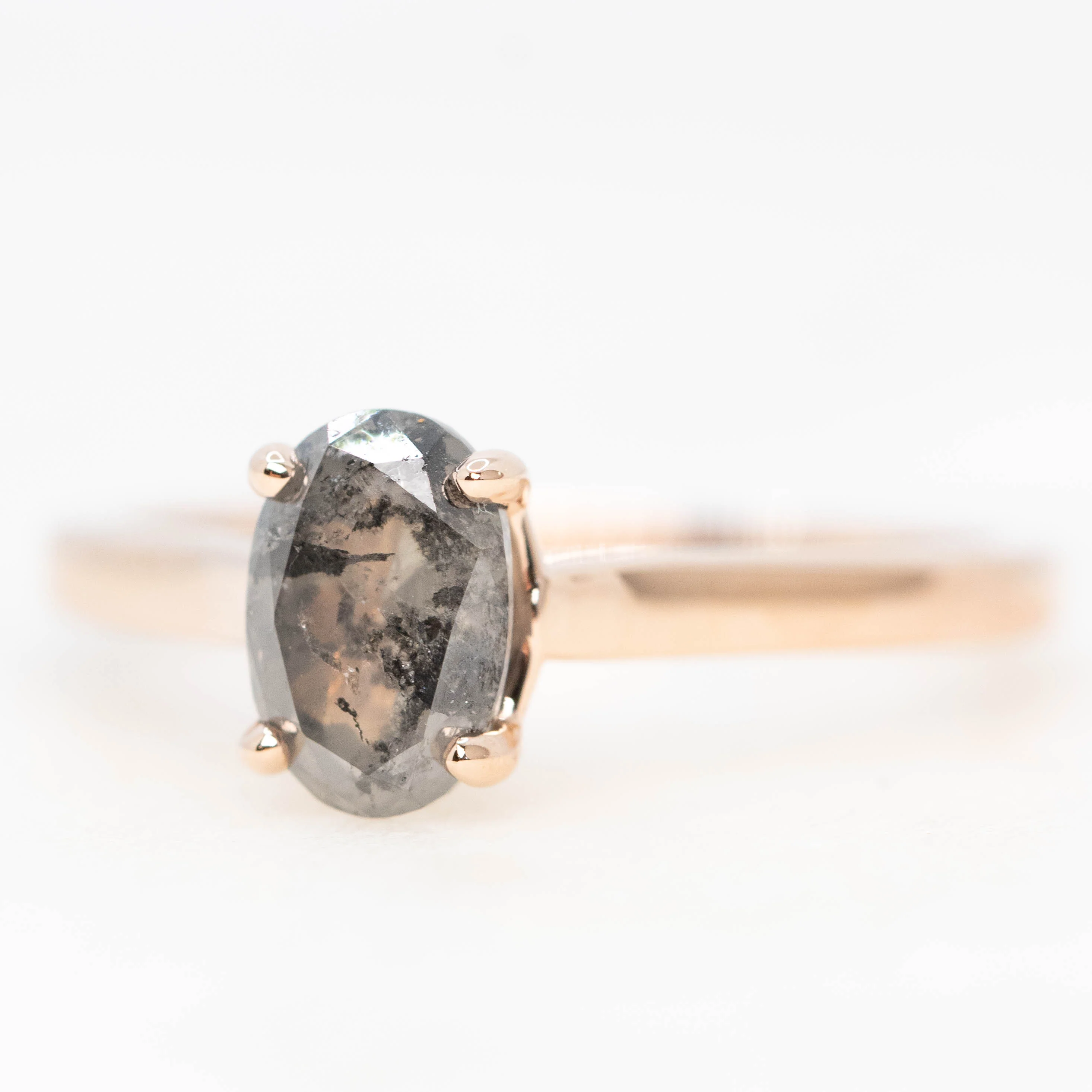 Charlie Ring with a 1.24 Carat Dark Gray Salt and Pepper Oval Diamond and Hidden Accent Diamonds in 14k Rose Gold - Ready to Size and Ship - Image 3