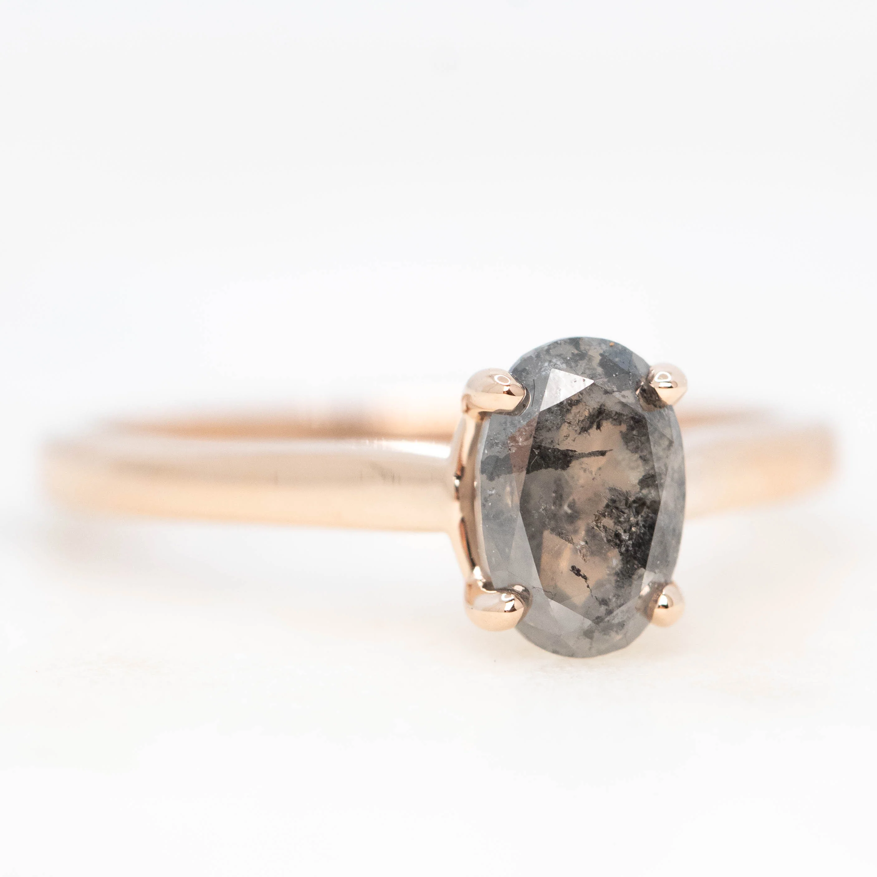 Charlie Ring with a 1.24 Carat Dark Gray Salt and Pepper Oval Diamond and Hidden Accent Diamonds in 14k Rose Gold - Ready to Size and Ship - Image 4