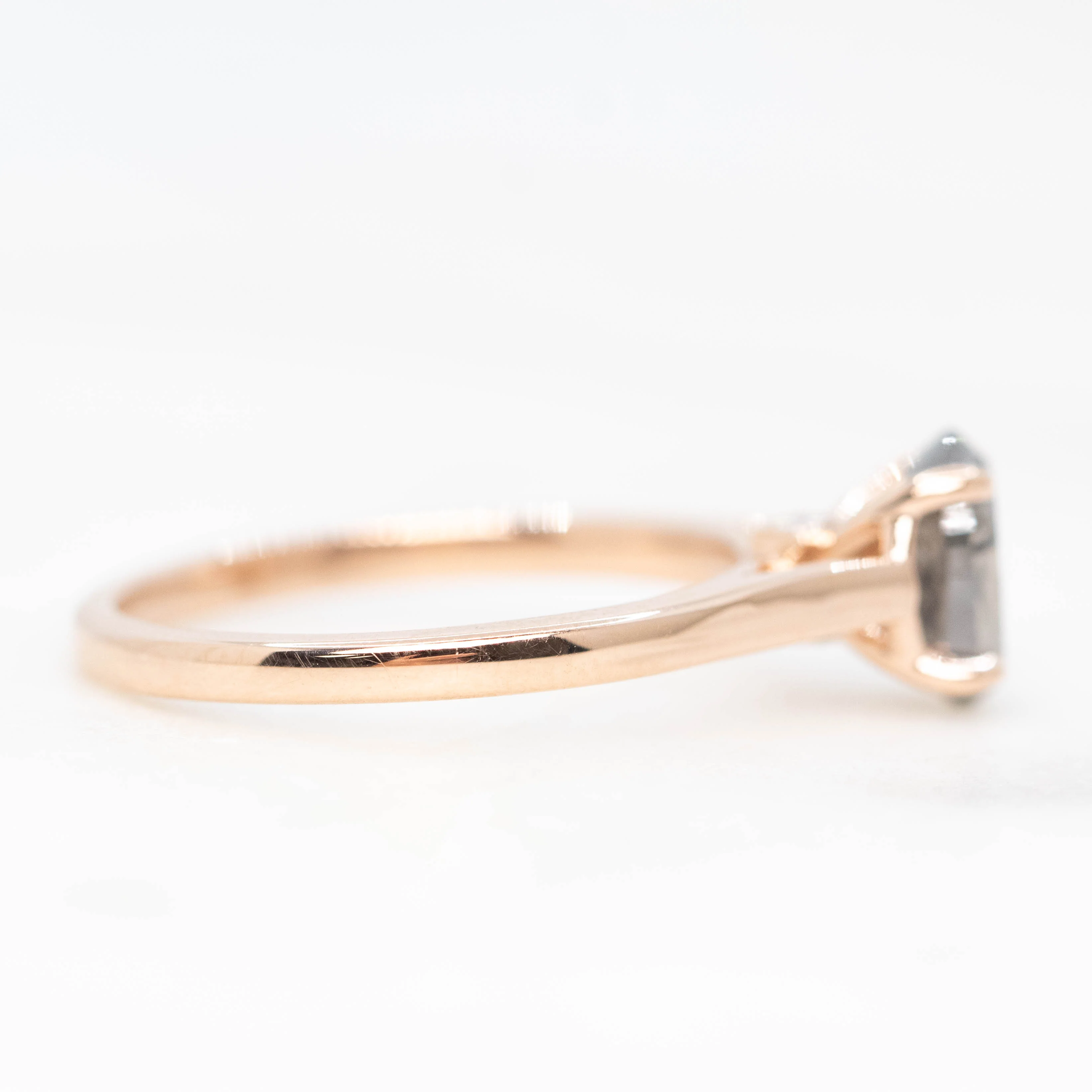 Charlie Ring with a 1.24 Carat Dark Gray Salt and Pepper Oval Diamond and Hidden Accent Diamonds in 14k Rose Gold - Ready to Size and Ship - Image 5