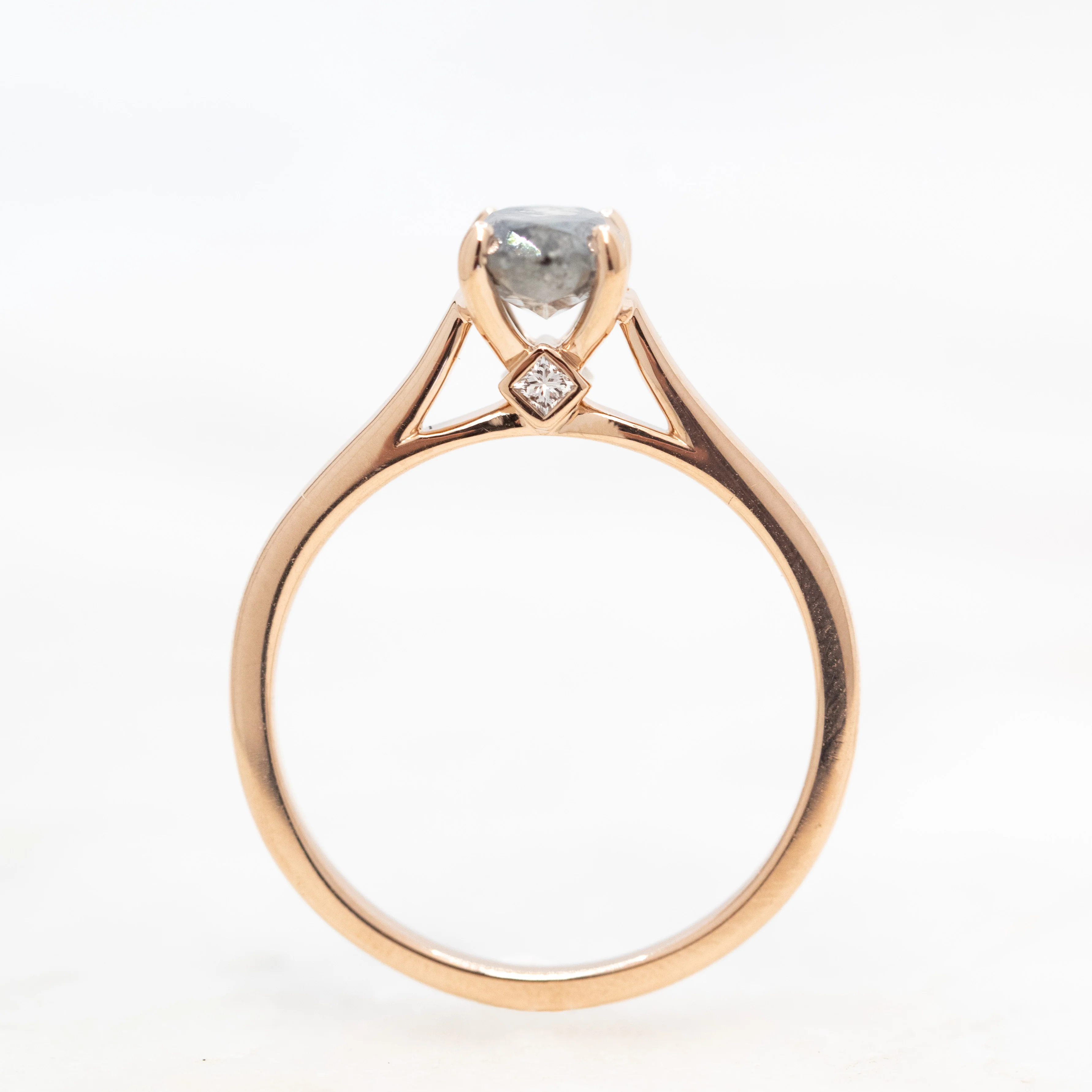 Charlie Ring with a 1.24 Carat Dark Gray Salt and Pepper Oval Diamond and Hidden Accent Diamonds in 14k Rose Gold - Ready to Size and Ship - Image 7