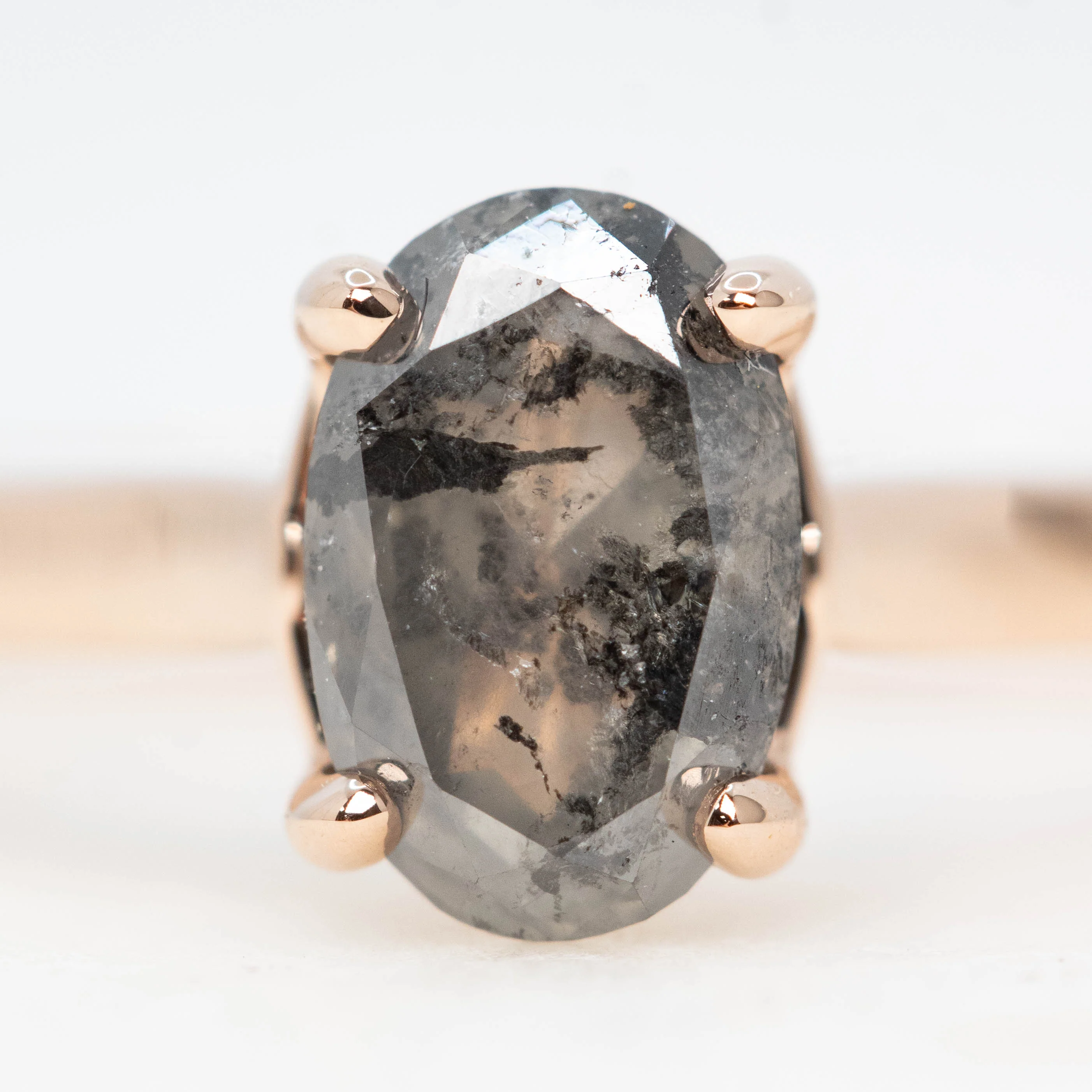 Charlie Ring with a 1.24 Carat Dark Gray Salt and Pepper Oval Diamond and Hidden Accent Diamonds in 14k Rose Gold - Ready to Size and Ship - Image 8