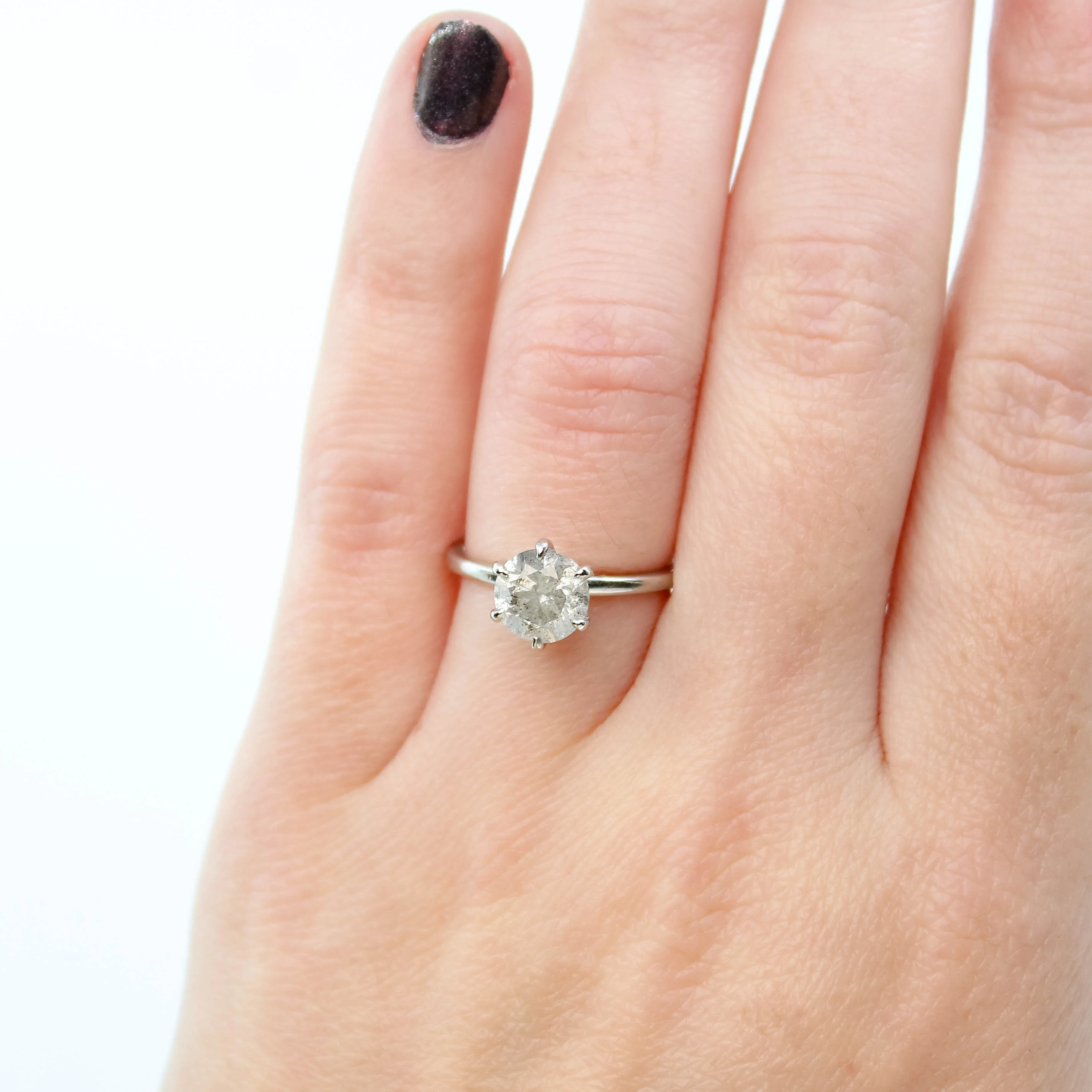 Charlotte Ring with a 1.50 Carat Gray Salt and Pepper Diamond in Platinum - Ready to Size and Ship - Image 2