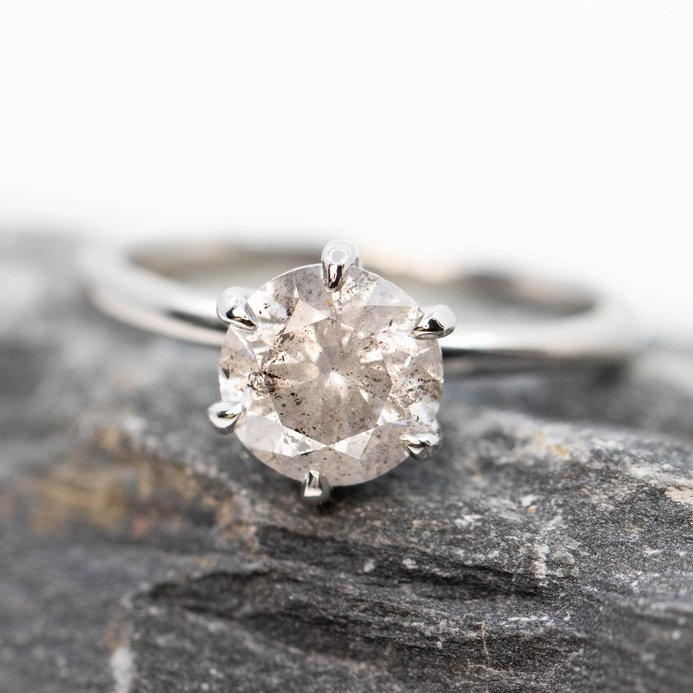 Charlotte Ring with a 1.50 Carat Gray Salt and Pepper Diamond in Platinum - Ready to Size and Ship - Image 8
