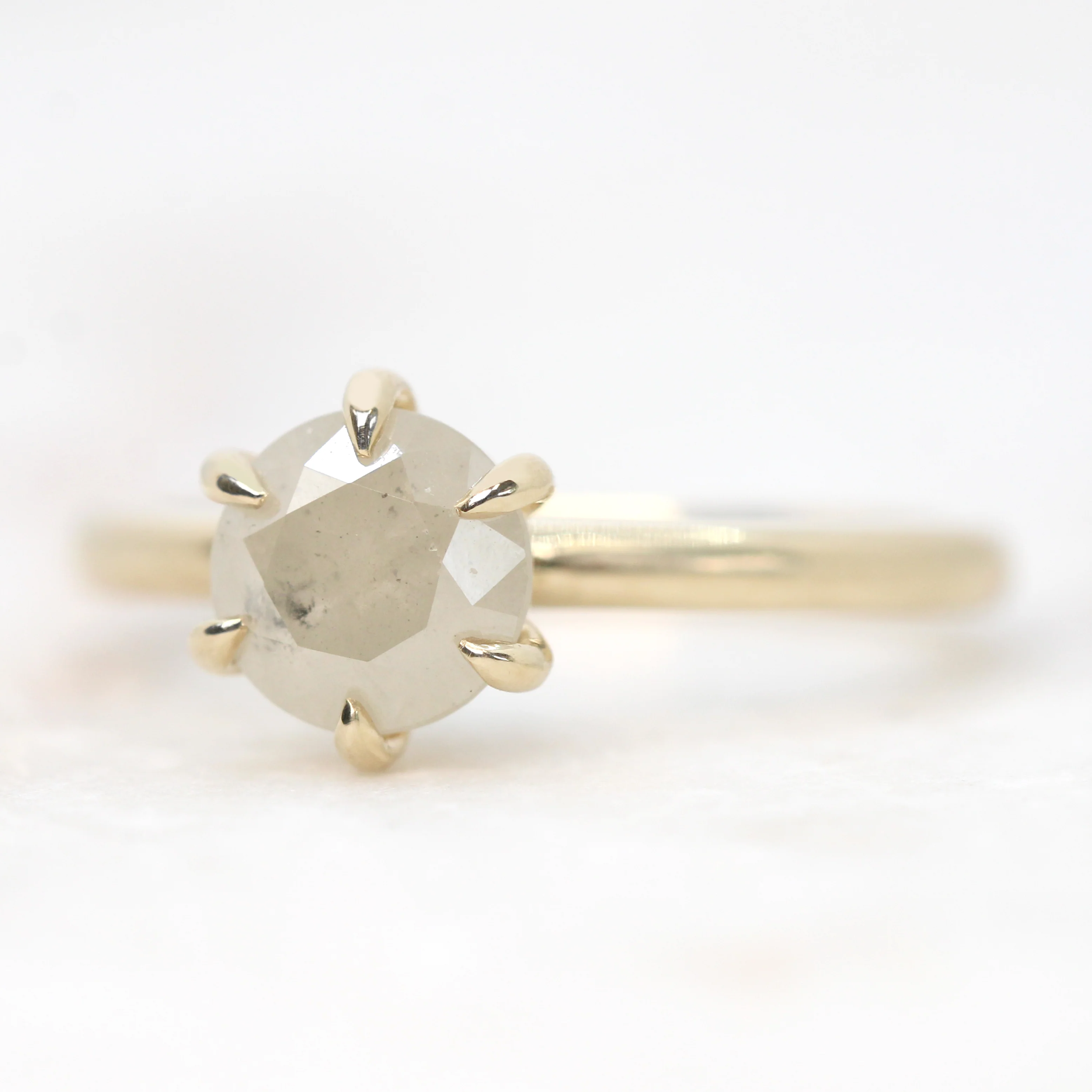 Charlotte Ring with a 1.55 Carat Round Misty White Salt and Pepper Diamond in 14k Yellow Gold - Ready to Size and Ship - Image 3